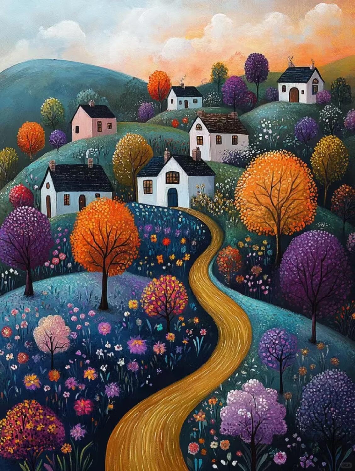 Rqwybcaxn Embroidery Beads Kit Fantasy Town 40x50cm