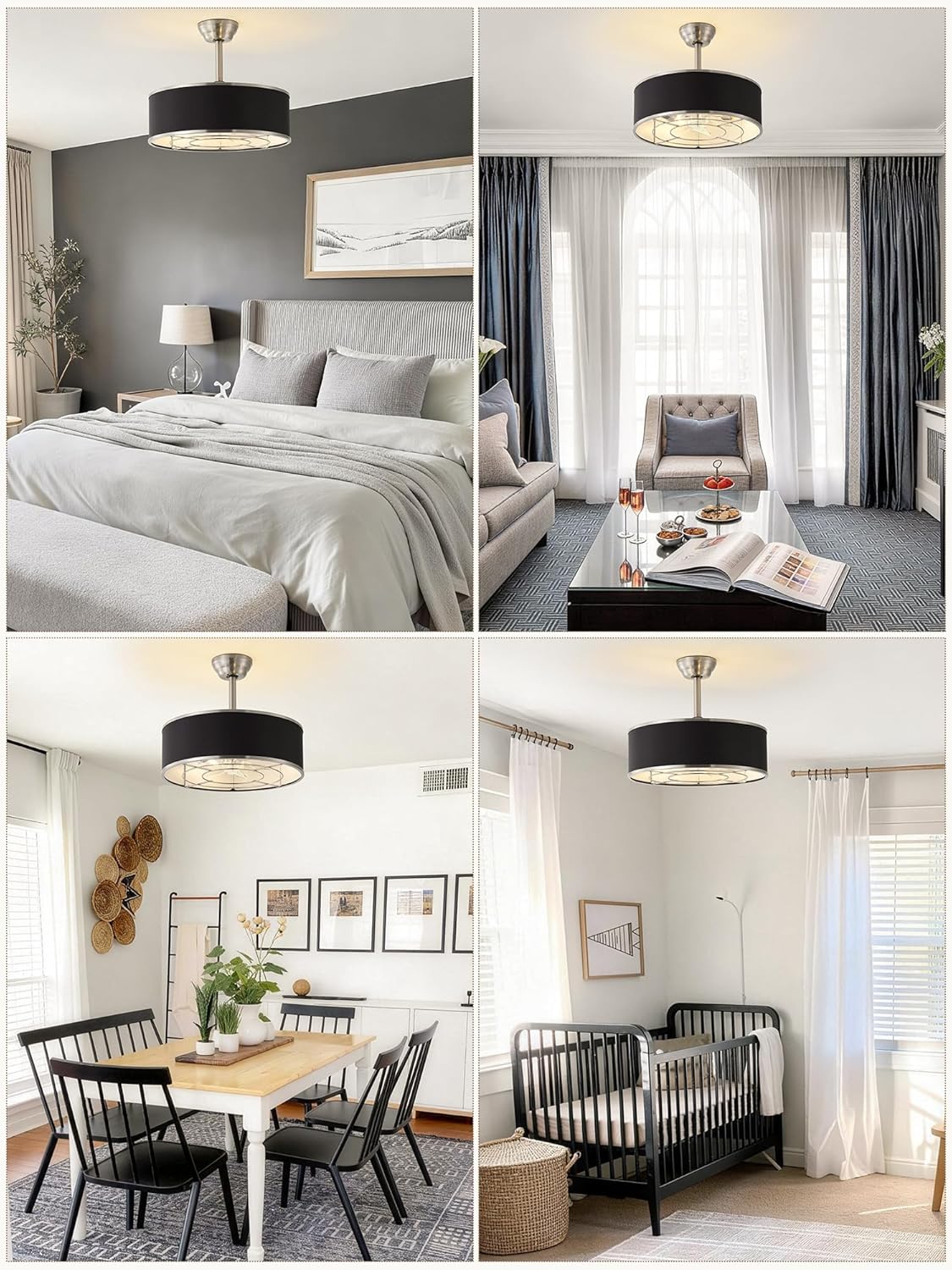 20" Caged Farmhouse Rustic Fandelier Ceiling Fans with Lights, Black and Silver Ceiling Fan with Light Remote Control, Mid-Century Chandelier with 6 Speeds for Bedroom,Living Room, Nursery