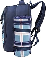 Vista 9 de Mochila para picnic Apollo Walker para 2 personas con compartimento enfriador, soporte desmontable para botellas/vino, manta de vellón, platos y Azul