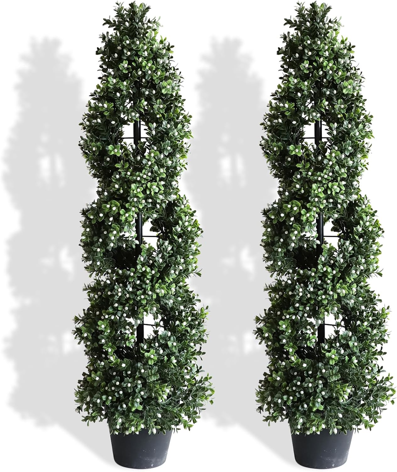 momoplant White Fruit Artificial Boxwood Topiary Plant Topiary Tree 35inch Fake Feaux Spiral Plants Green Outdoor/Indoor Home Office Porch, ?Set of 2? 35 Inch - White Fruit -A