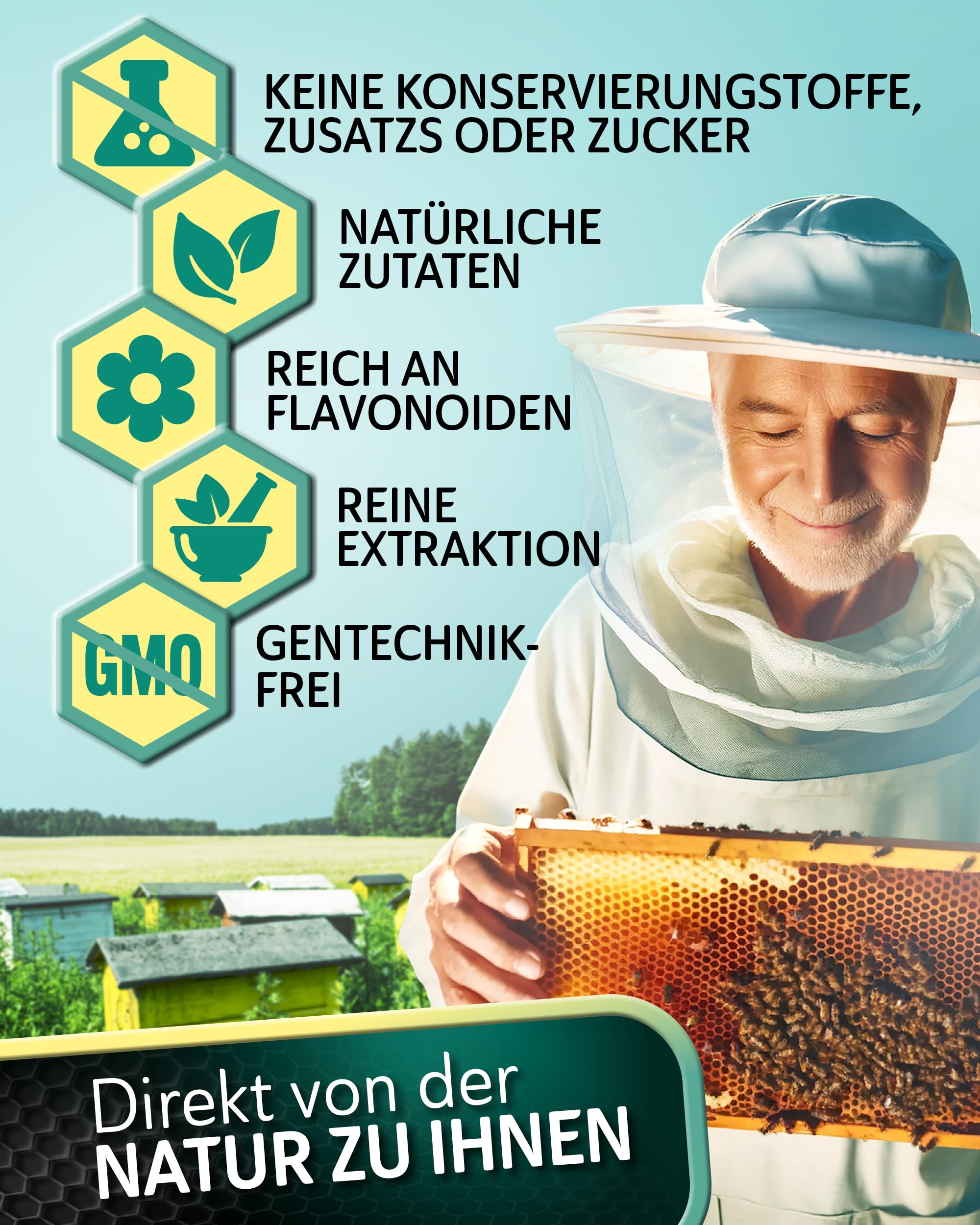 VIPIS Bio Propolis Spray mit Menthol - Doppelte konzentrierte Propolis Tinktur als Mundspray - Propolis Halsschmerzen Spray bei Entzündung - Propolis Halsspray mit Alkohol - Hals und RachenSpray