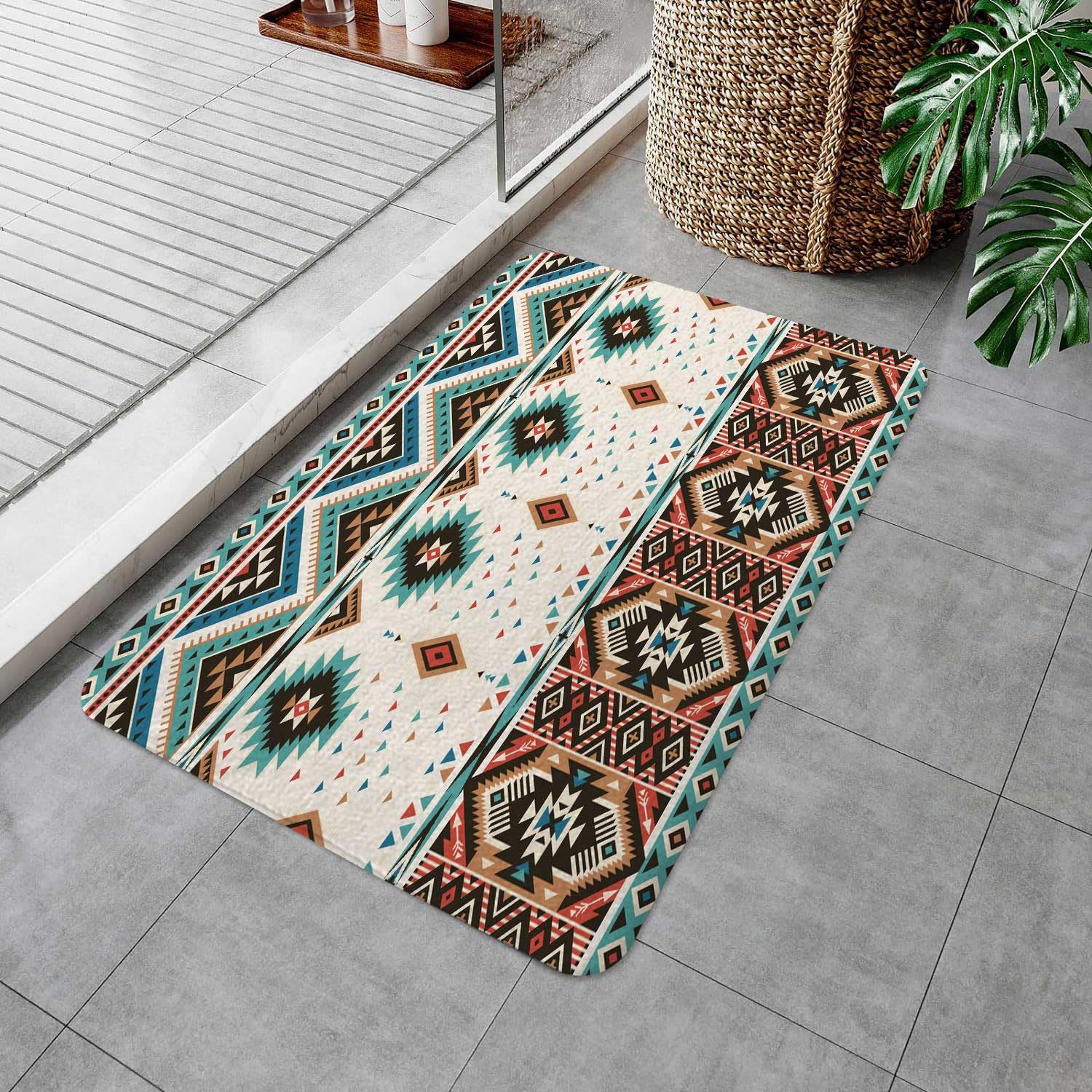 Tapis de bain aztèque pour salle de bain, motif ethnique natif du sud-ouest, navajo, américain, ethnique, bohème, triangulaire, antidérapant, séchage rapide, absorbant l'eau, 43,2 x 73,2 cm