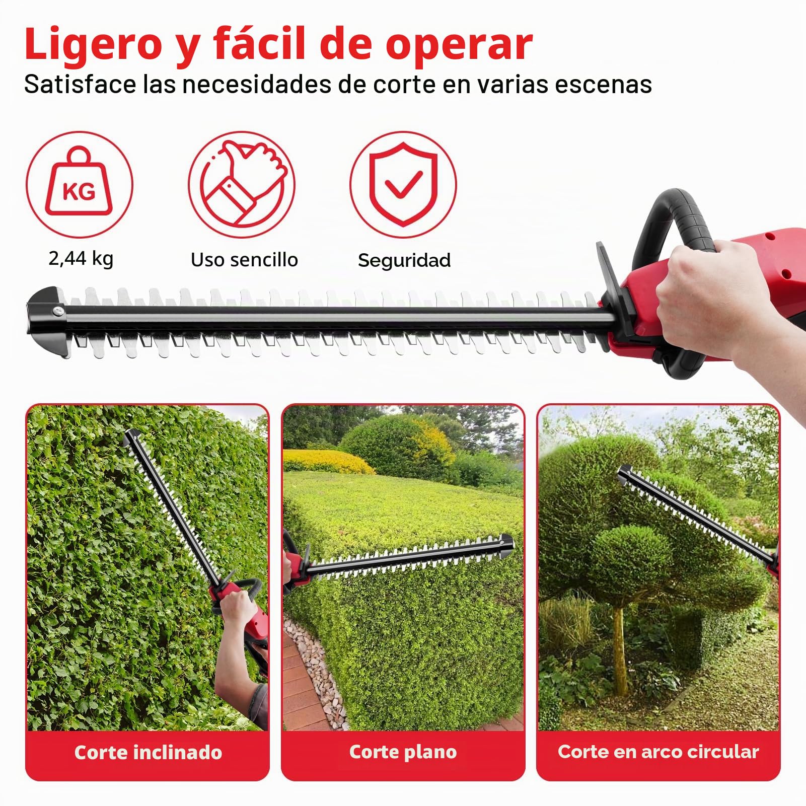Cortasetos con batería Profesional, Cortasetos de jardín, 50 cm de Longitud de Corte, con 2 baterías y Cargador, Distancia Entre Dientes de 15 mm, Cuchillas de Corte duales, Incluye Guantes, Funda