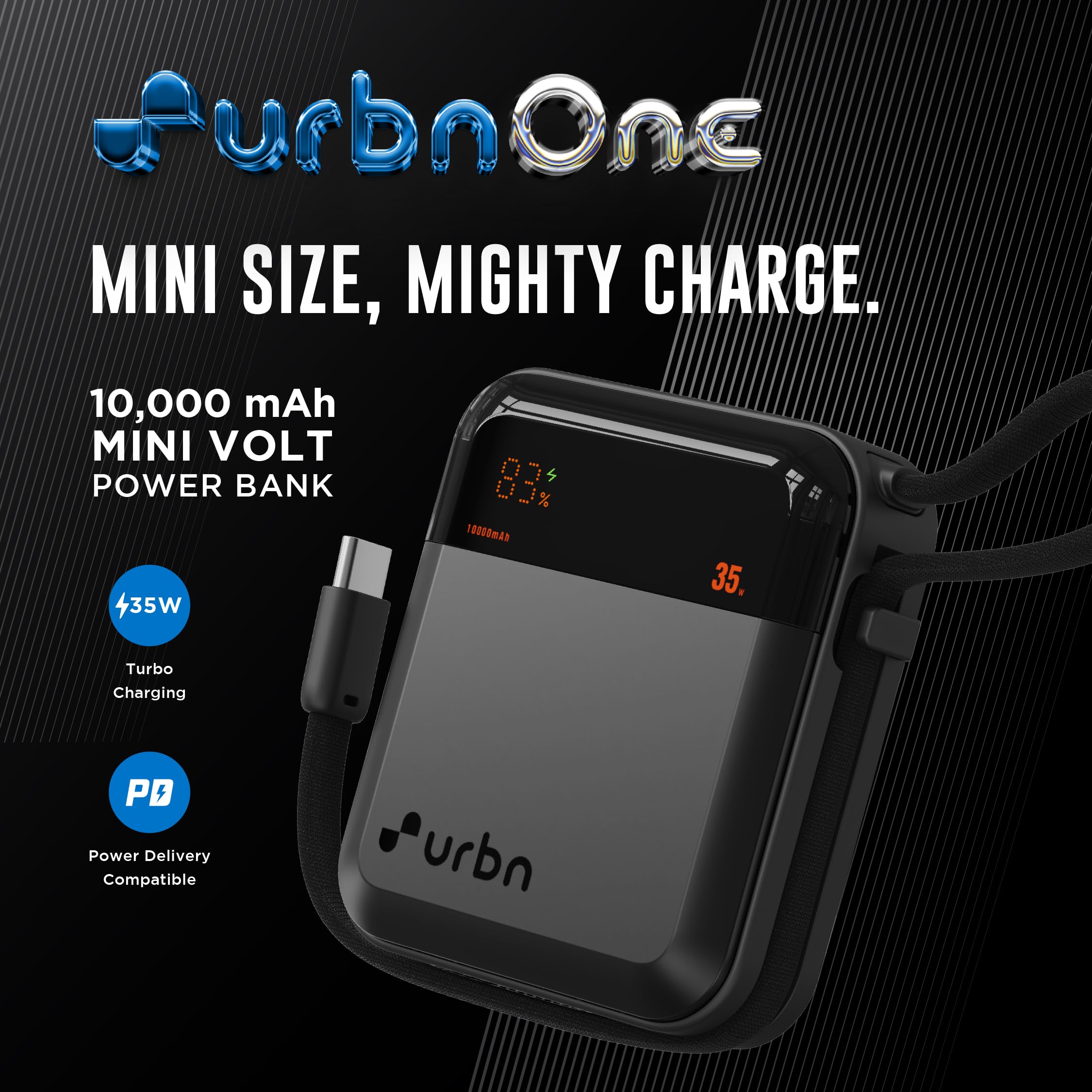 URBN 10000 mAh 35W Mini Volt Power Bank | Dual Output | PD + QC Compatible | Two-Way Fast Charge | Pass-Through Charging | for MacBook Air, iPhone, Samsung, Android & More (Grey) — Amazon image 2