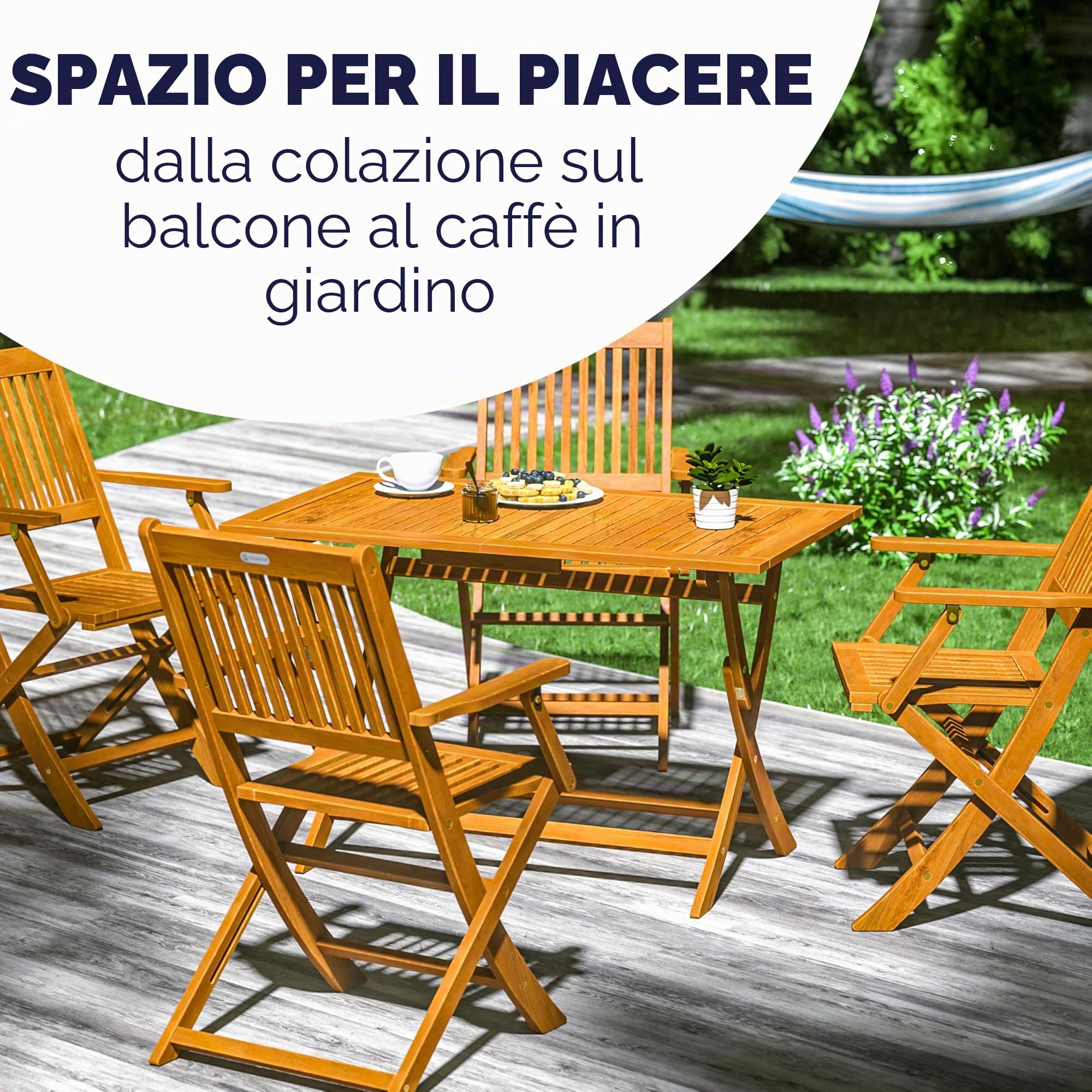 Deuba Sedie da Giardino Set di 4 Sydney pieghevoli in Legno di Acacia con braccioli Certificazione FSC® patio sedie da pranzo terrazza balcone