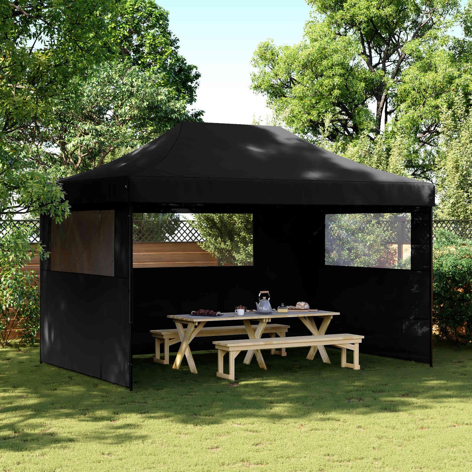 Party-Zelt Schwarz aus Oxford-Stoff 292 x 440 x 315 cm mit pulverbeschichtetem Rahmen, Faltpavillon für Garten, Terrasse, Camping, Festival und Gartenparty