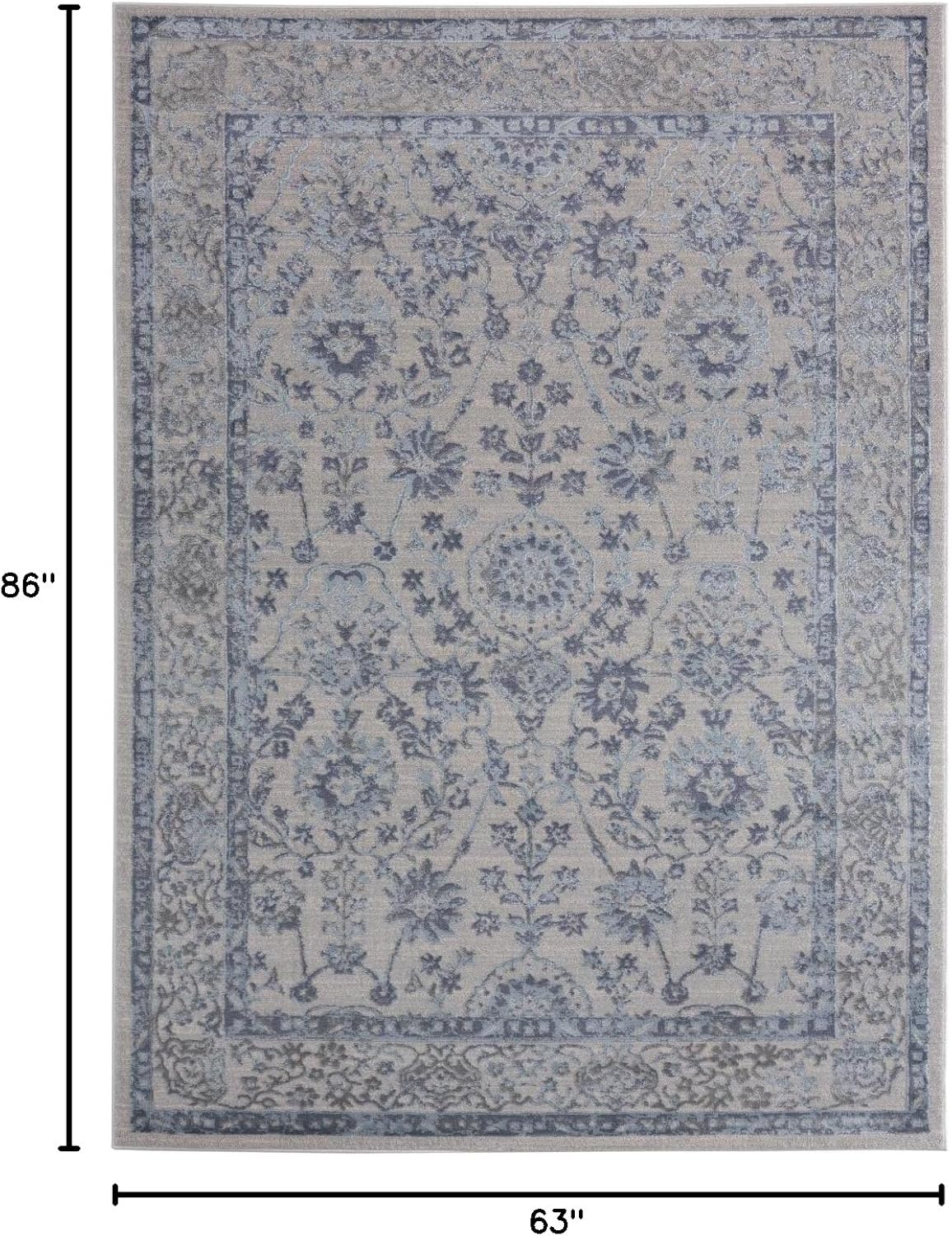 Transitional Blue Distressed Design Area Rug 63" x 86"