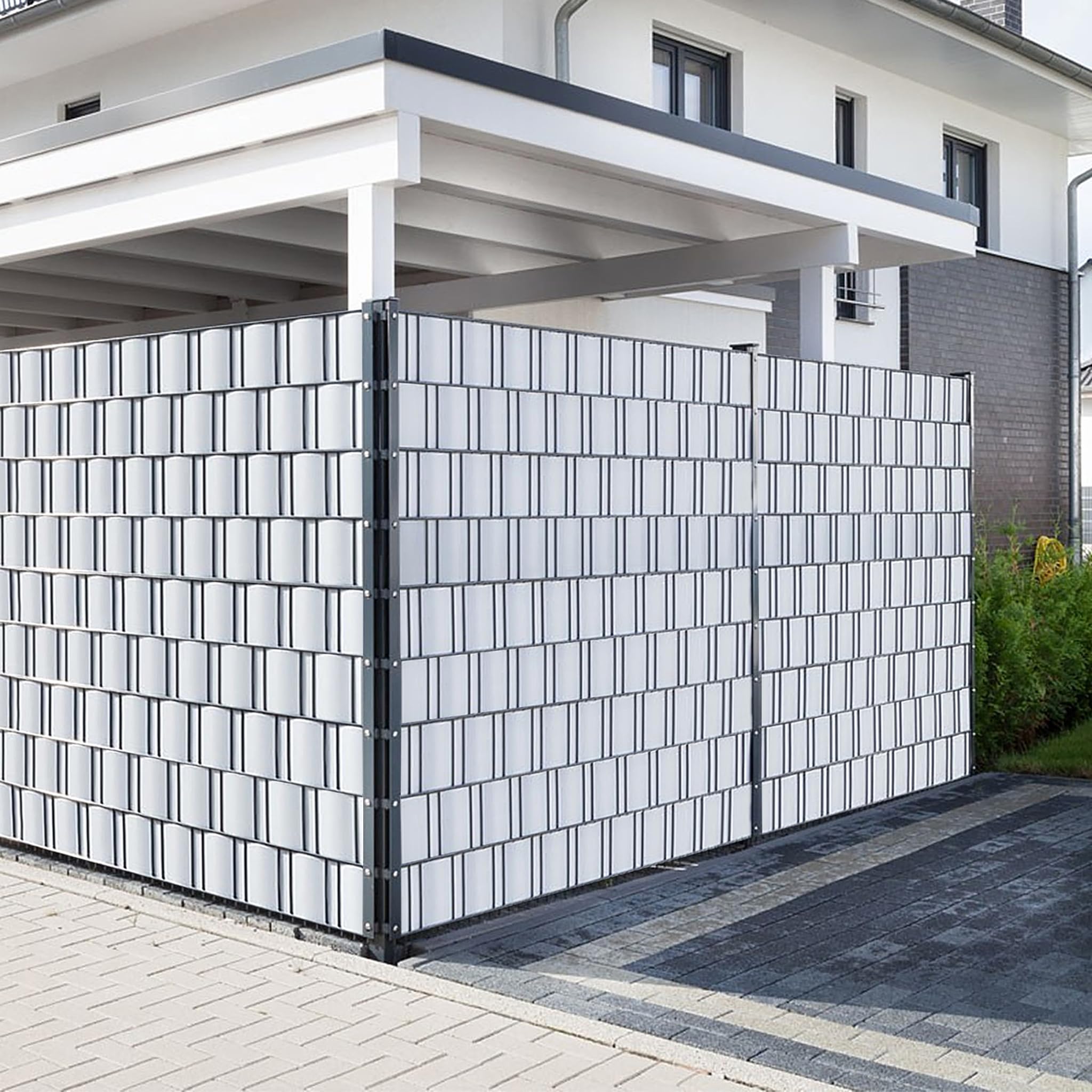 HENGMEI PVC Privacy Screen Strisce Privacy Screen Film Doppia Rete Metallica Recinzione 65m x 19 cm con 30 Pezzi Clip di Fissaggio Giardino Recinzione per Recinzione, Grigio