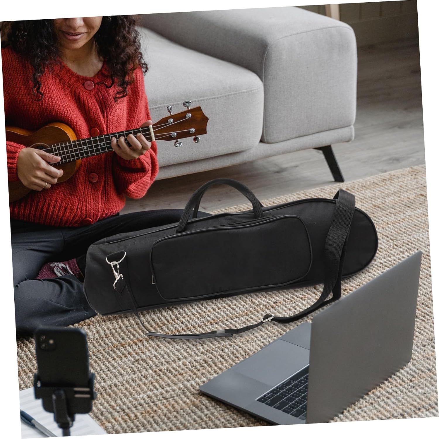 Thicken Trumpet Storage Bag with Shoulder Strap Oxford Cloth Music Instrument Carrying Case Protective Pouch with Front Pocket for Accessories