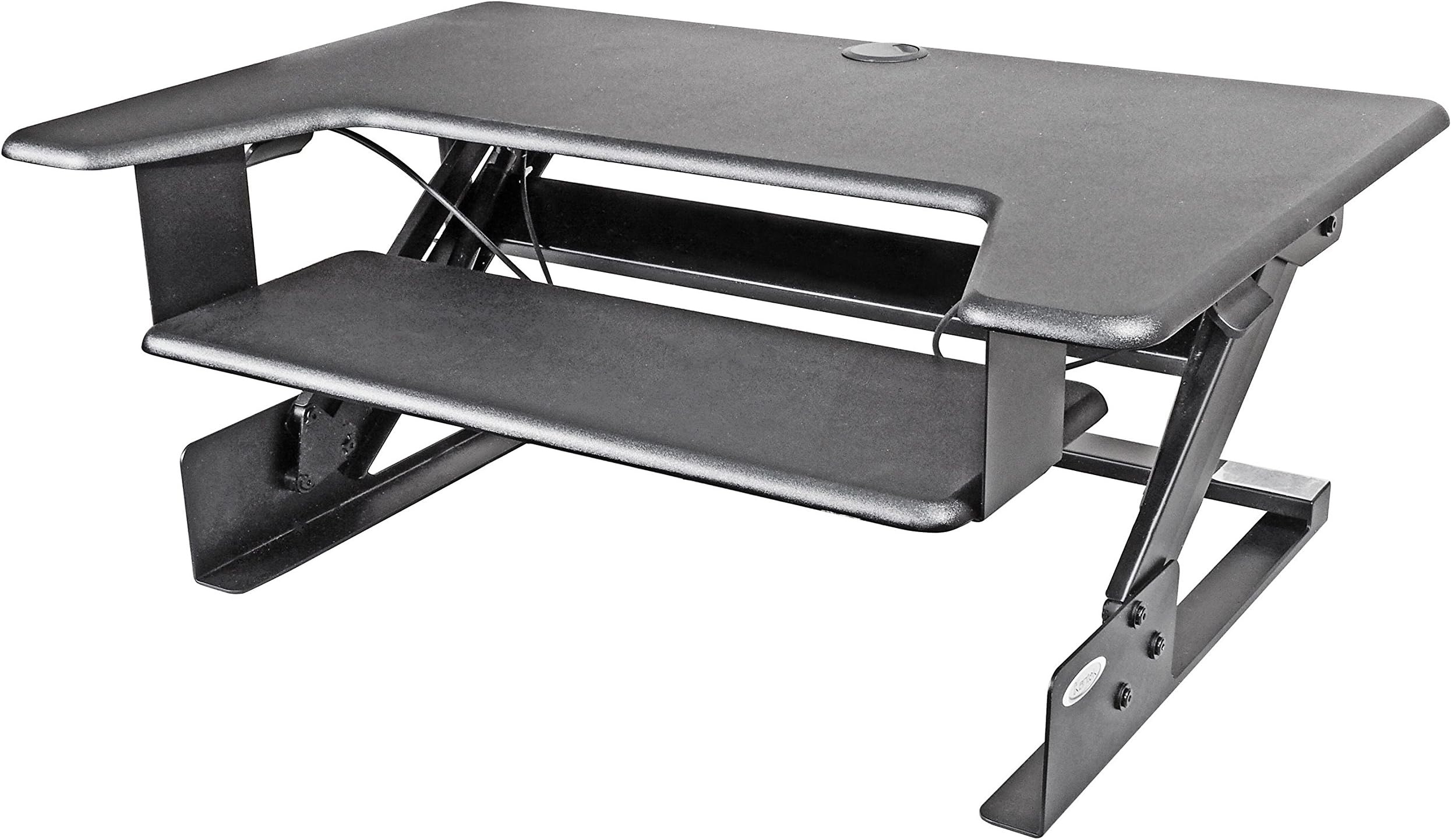 Standing Desk Converter, Adjustable Upto 20", Extra Wide Platform, Fits Dual Monitors, Sit to Stand Home Office Workstation, Grommet Hole, EZ Lift, Black