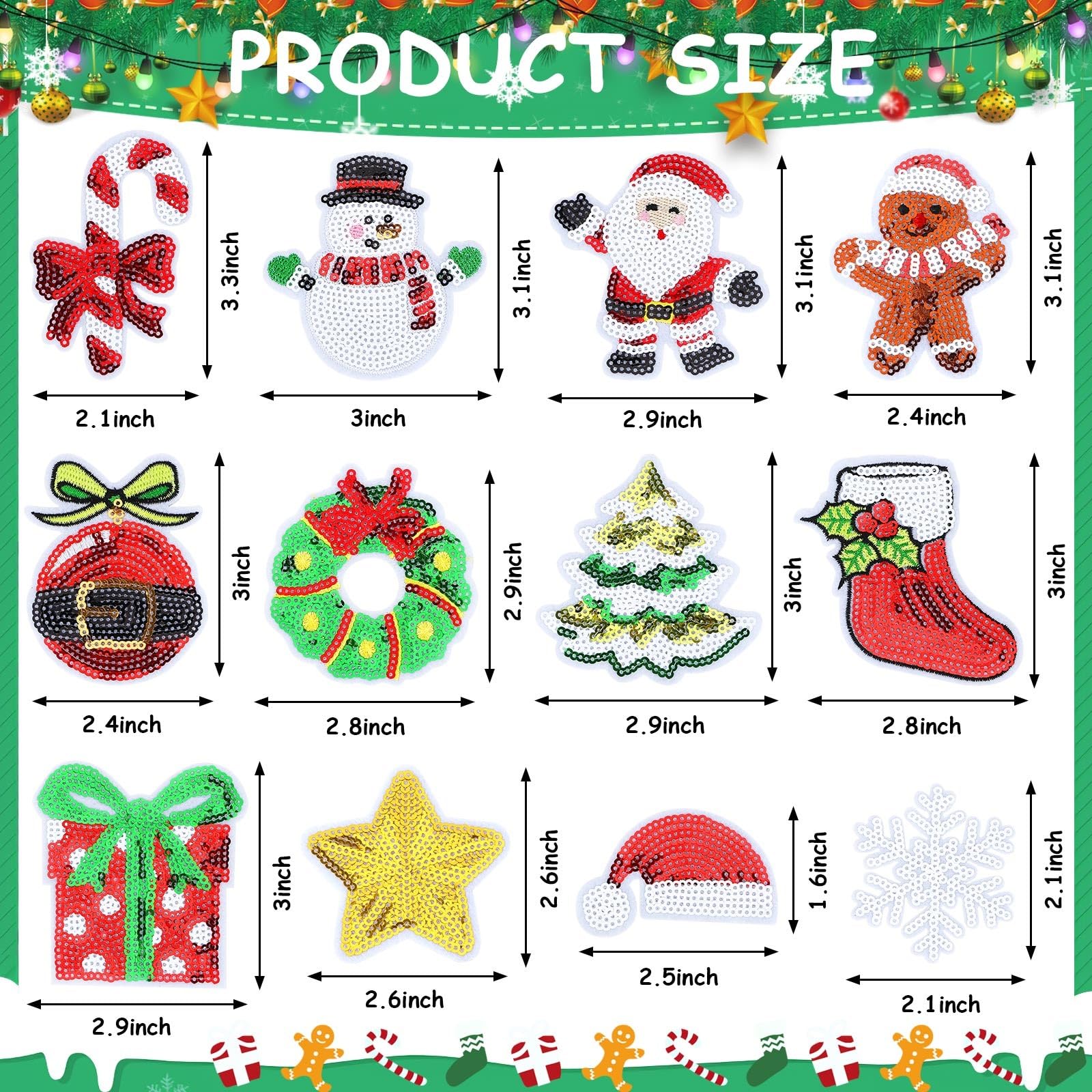 10pcs Christmas Iron-On Patches – Sequined Xmas Tree Embroidered Appliques For Clothing, Backpack, Decor - View #4