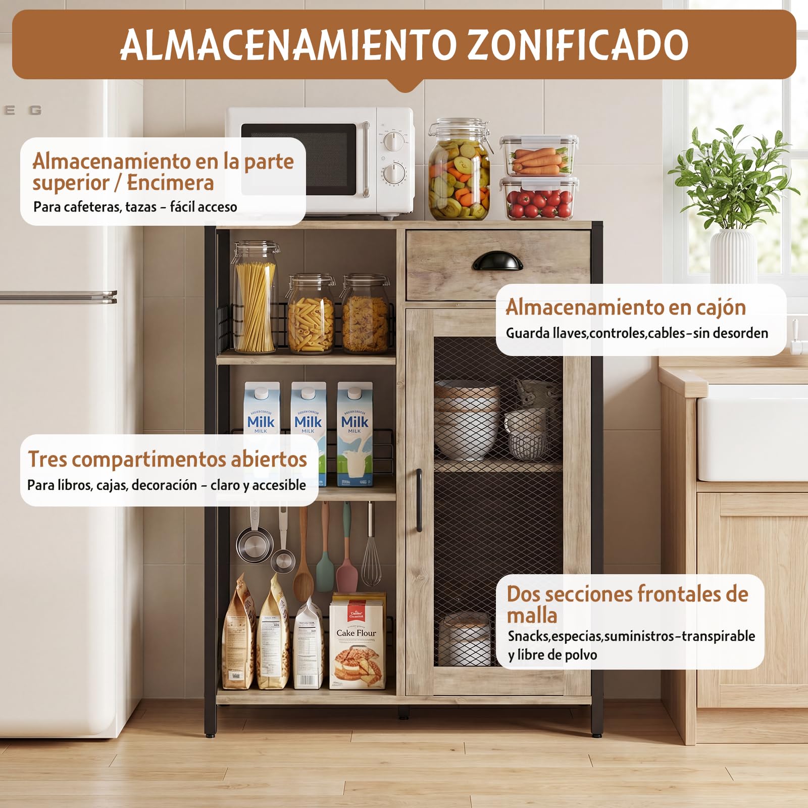 Aparador de Cocina con Cajón, Puertas y Estantes | Estilo industrial, 30,5 × 68 × 91 cm, Ideal para cocina, comedor, sala o pasillo