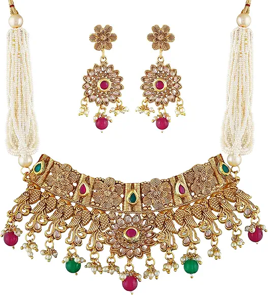 Mansiyaorange Pearl A D Heavy Golden Choker/Jwelery/jwellery/jualry Necklace Jewelry Set For Women