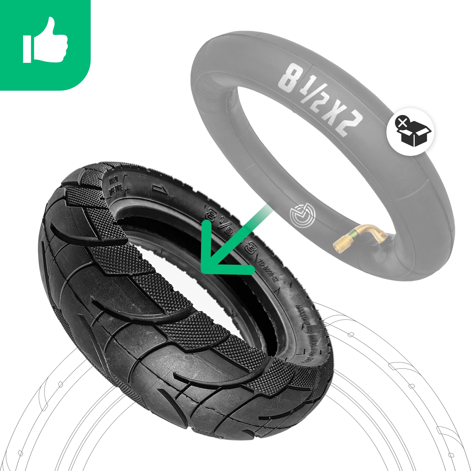 Neumático MOOVMOOV 8 1/2 X 3 (8.5x3.0) Para Scooter VSett 8, 9 Y 9+ – Diámetro Interno 134 Mm, Nailon Goma Suave (Cámara No Incluida)