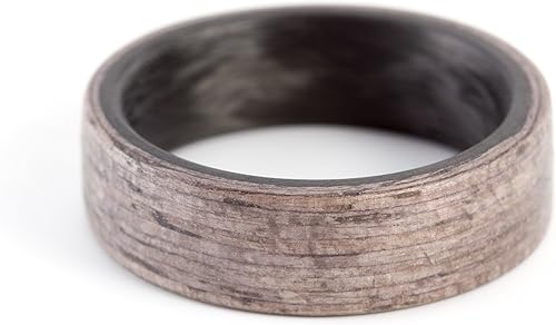 Miniatura 3 de Men's wood and carbon fiber ring. Unique and natural wooden grey wedding band. Water resistant and hypoallergenic. (00414_6N)
