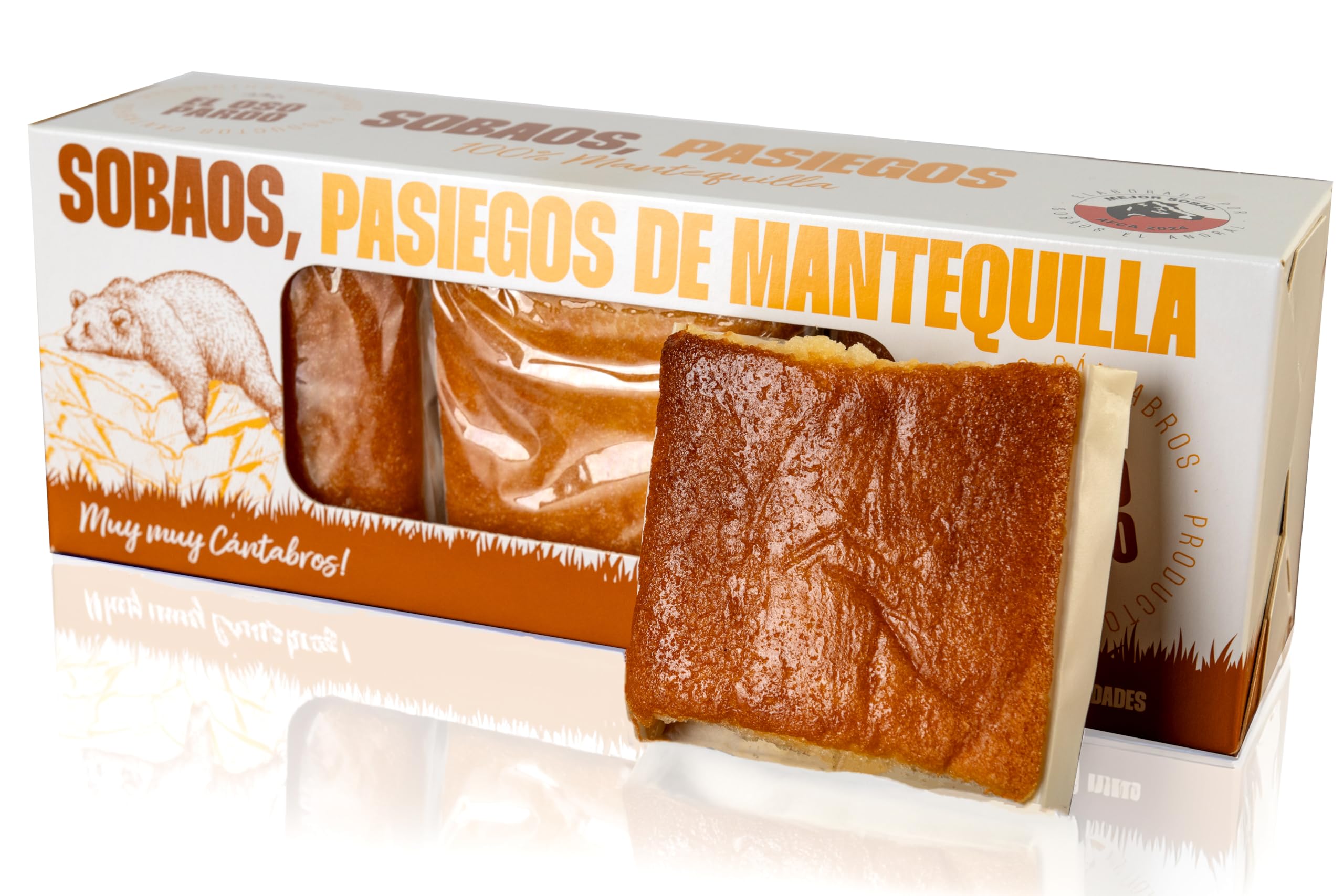 EL OSO PARDO Sobaos Pasiegos IGP - Receta Tradicional de Cantabria, Bizcocho de Mantequilla, 6 uds. Tamaño Mediano, Caja 500 g. — view 2