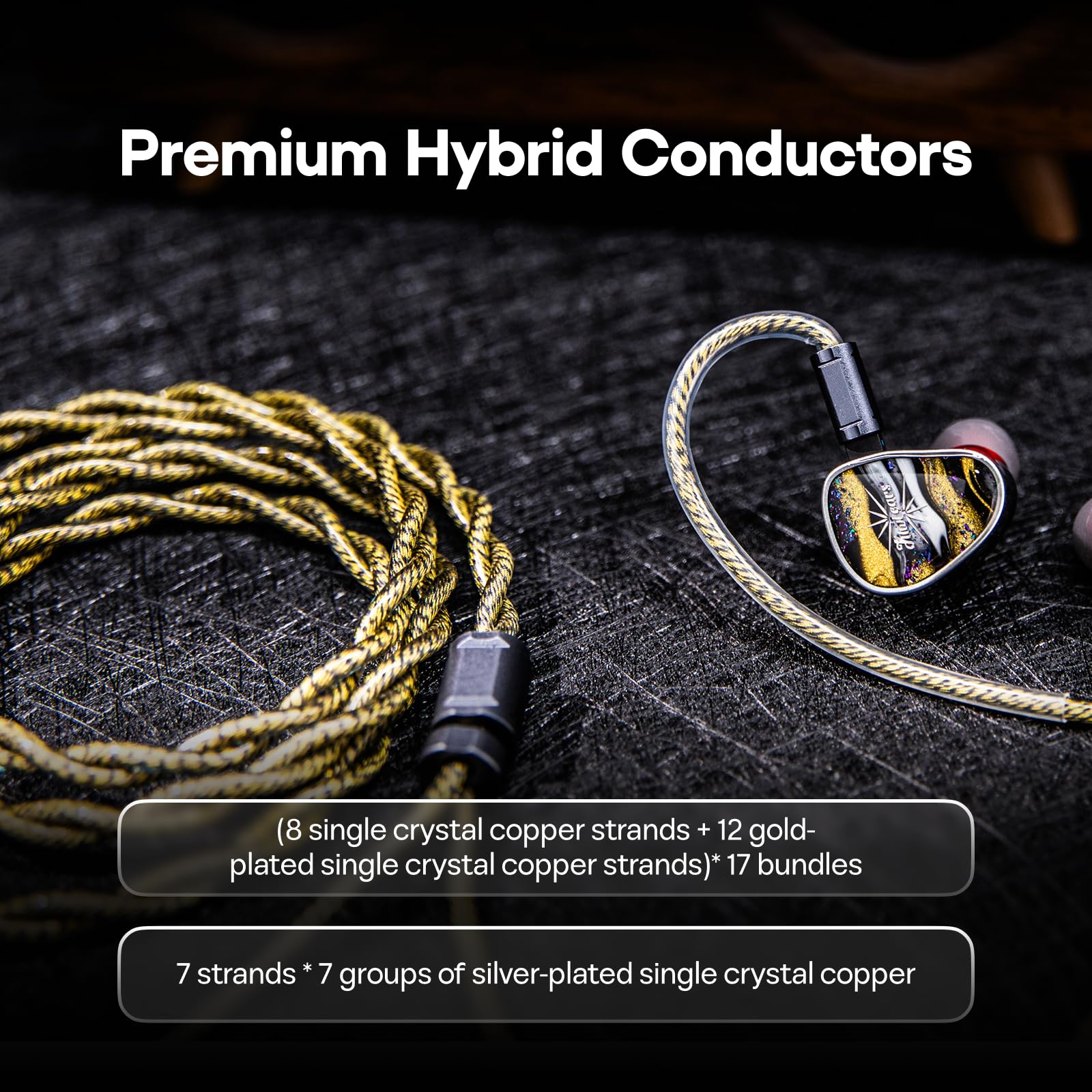 Linsoul Tripowin Cygnus Cavo IEM Ibrido in Rame Monocristallino, Filo di Ricambio per Cuffie HiFi LITZ TYPE5 e AWG 17 per In Ear Monitor e Auricolari con Cavo (Recessed 2Pin)