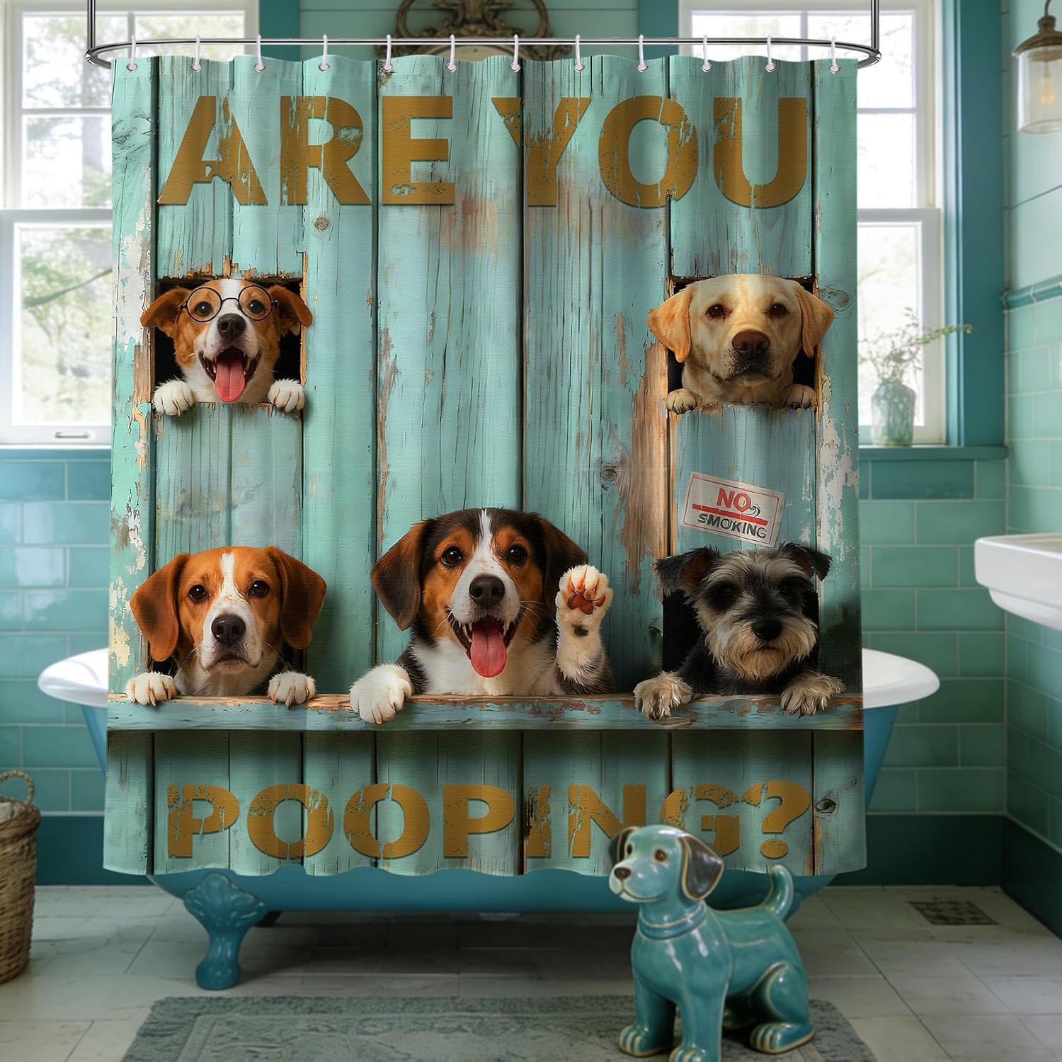 Funny Dog Shower Curtain Cute Dog Cool Teen Shower Curtains for Farmhouse Bathroom Decor Sets, Waterproof Cloth Fabric with Hooks, 108x72 Inch