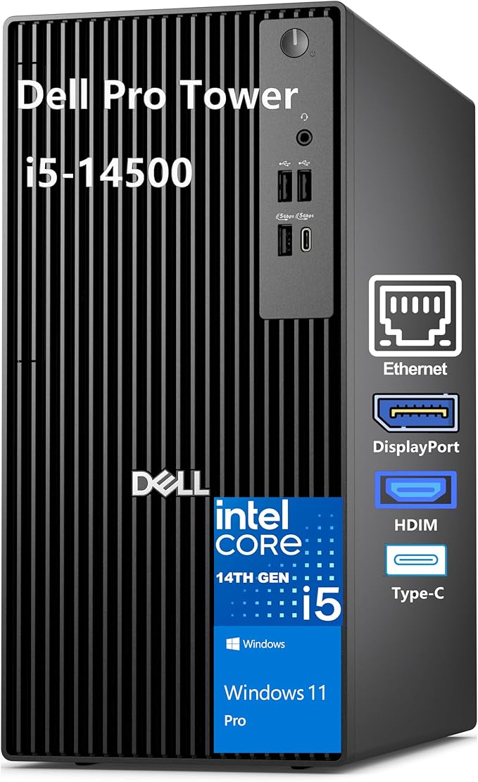 Dell Pro Tower PC Business Desktop Computer, 14th Gen Intel 14-Core i5-14500 vPro, 16GB DDR5 RAM, 1TB PCIe SSD, RJ-45, HDMI, DisplayPort, Type-C, Windows 11 Pro