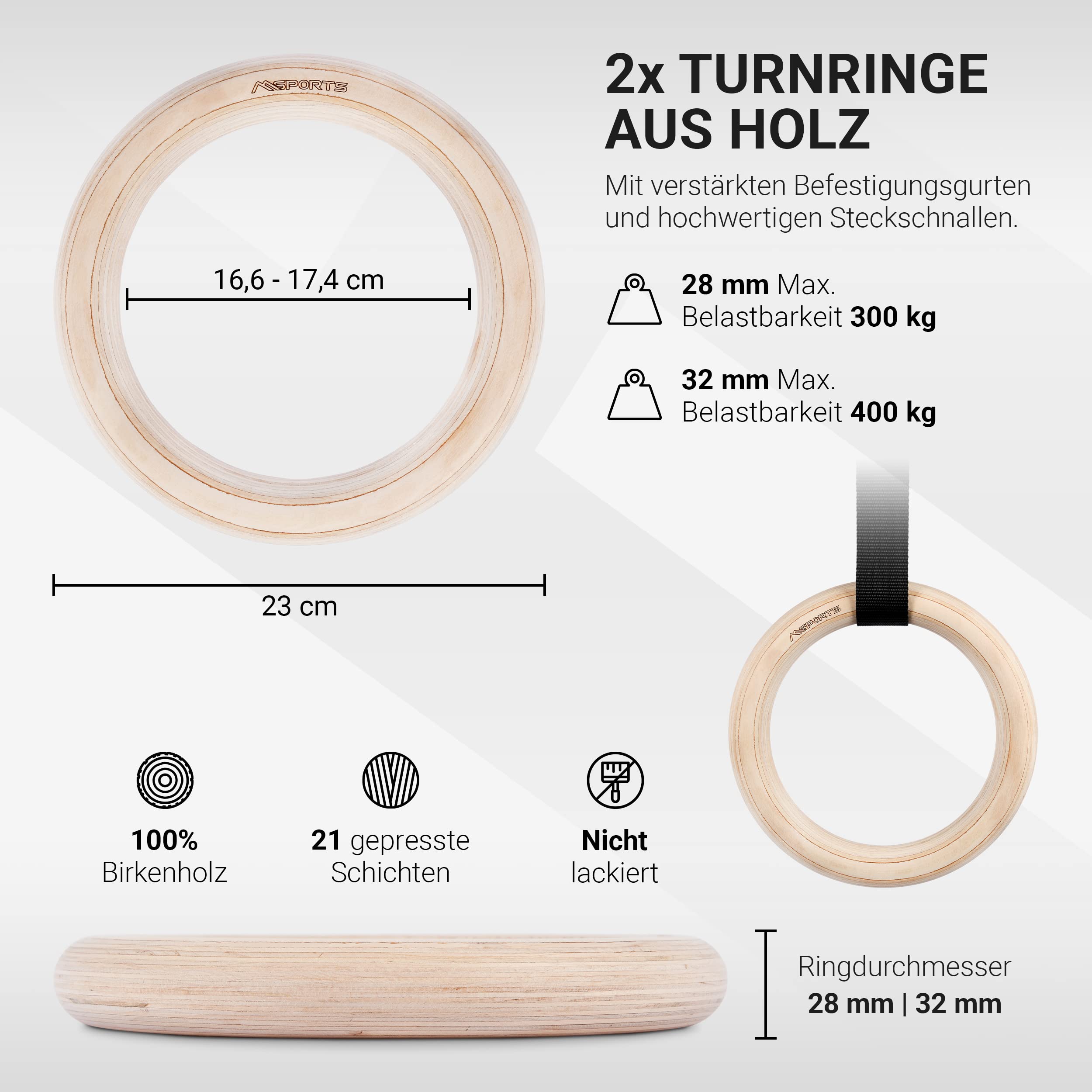 MSPORTS Turnringe im Paar Premium Holz Gymnastikringe Ringe Turnen Outdoor 28mm oder 32mm Für Sport Fitness Training Professionell