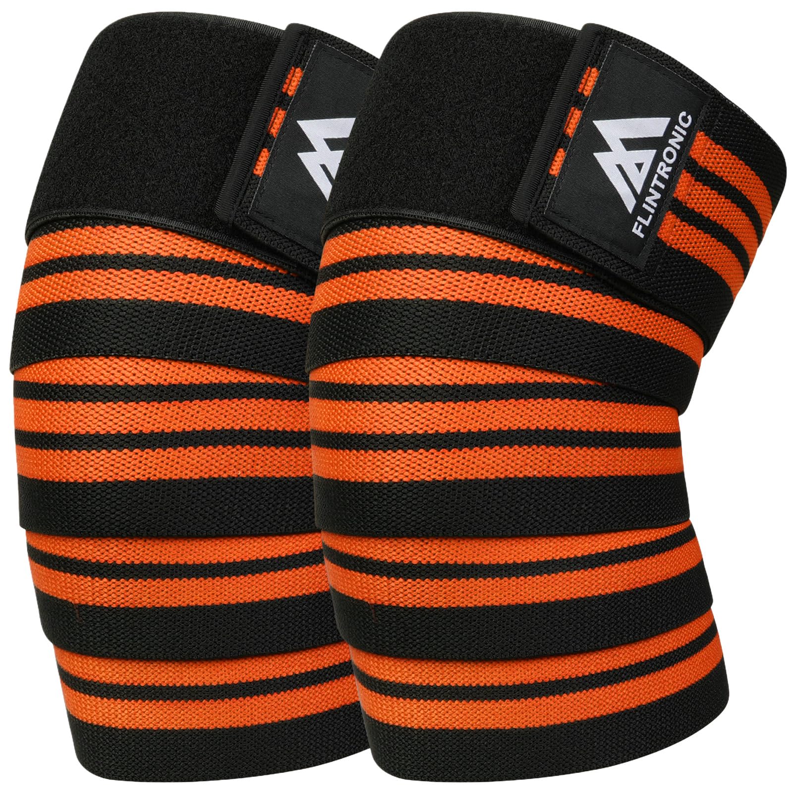 flintronic Knee Wraps for Weightlifting, 1 Pair Heavy Duty Elasticated Knee Support, Squatting Knee Support for Gym Workout, Powerlifting, Fitness, Leg Press, Bodybuilding, Men Women Training，Orange