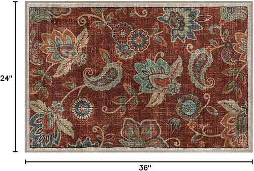 Miniatura 2 de Morebes Alfombra floral de 2 x 3 pies, antideslizante, lavable, alfombra de cocina pequeña para entrada interior, alfombra de cachemira que no