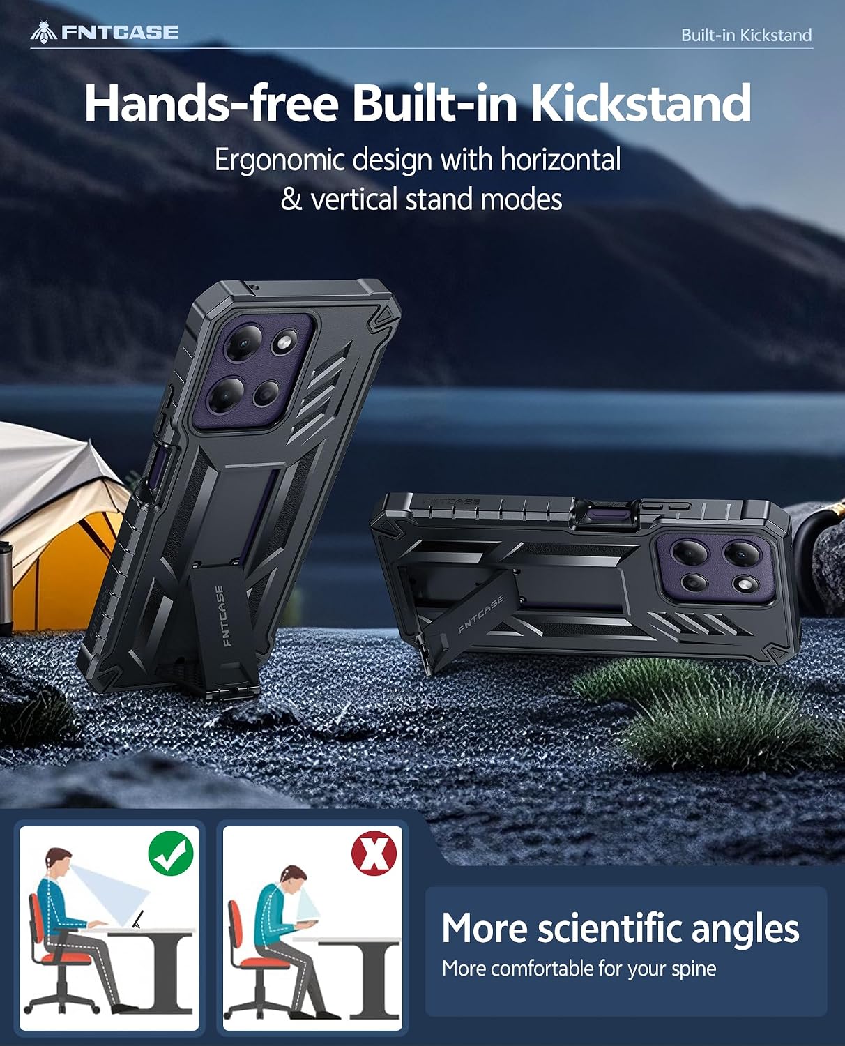FNTCASE for Motorola Moto G Power 5G 2026/2025 Case with Kickstand Black | Built-in Screen Protector, 20FT Military-Grade Drop Protection, Anti-Slip, Rugged Heavy Duty Shockproof TPU Protective Cover