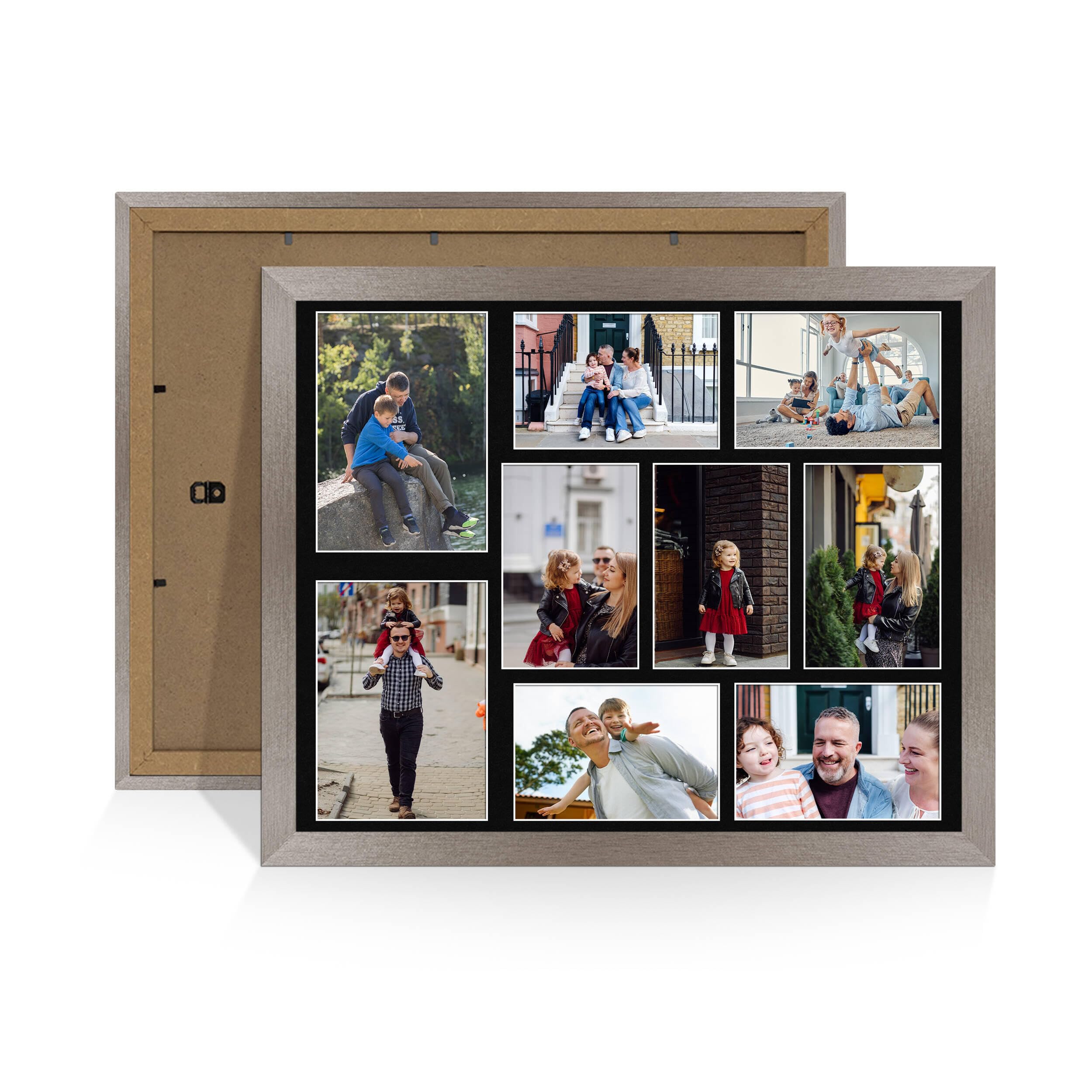 Alison Kingsgate Aluminium 20x16 Photo frames for multiple pictures -9 Apertures Collage Frame with Black Mount - Holds (2x) 7x5 & (7x) 6x4 Photos - Engineered Wood & Perspex