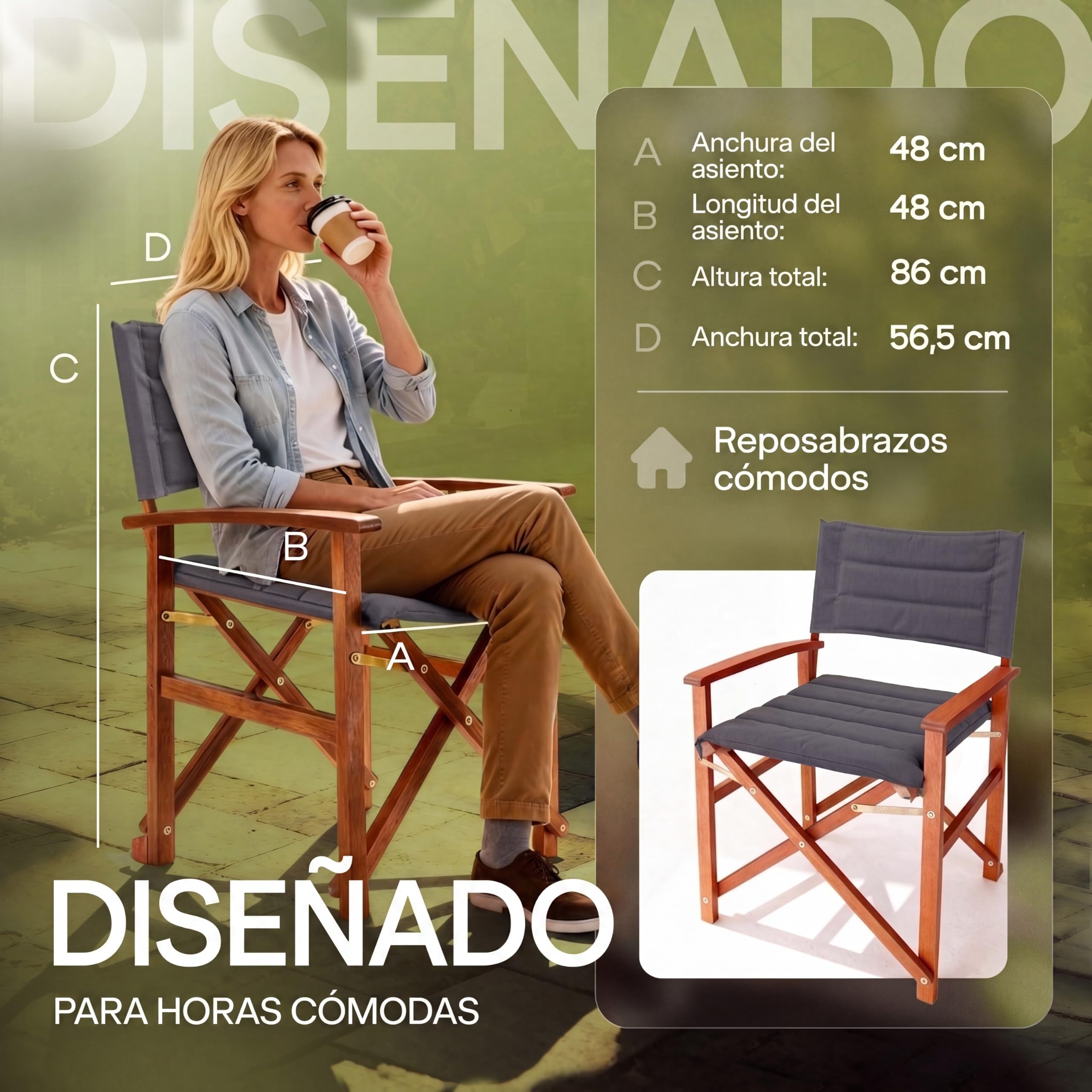 CASARIA Silla Director Plegable Acolchada Madera Eucalipto Certif. FSC