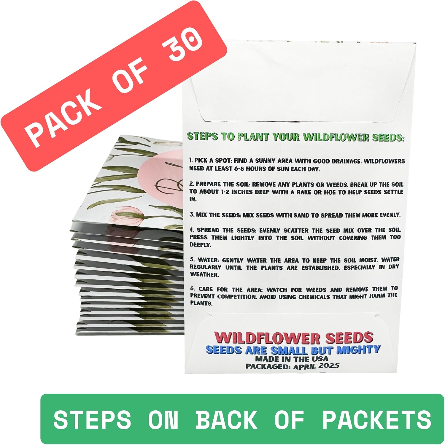 Wildflower Seed Packets Baby in Bloom Shower Party Favors (Pack of 30) Wildflower Seed Packet Favors Gift (Pink Baby in Bloom)