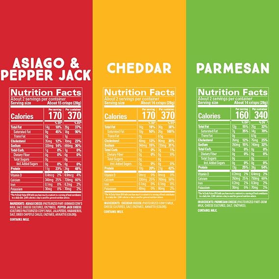 Whisps Cheese Crisps Variety Pack, Protein Chips, 2.12 Oz, 6 Pack | Healthy Snacks, Protein Snacks, Gluten Free, Low Carb Keto Food, Parmesan, Cheddar Cheese, Asiago, Pepper Jack