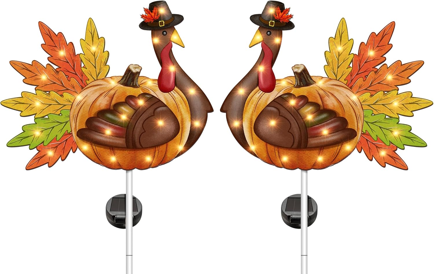 Thanksgiving Decorations Outdoor, Solar Turkey Garden Stake Lights, 41 Inches Metal Turkey Decorations, Thanksgiving Yard Decor Lights for Yard Garden Lawn Pathway