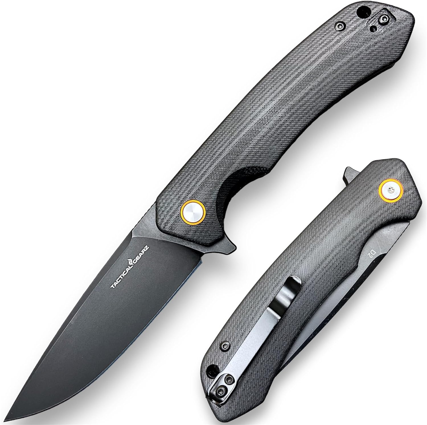 TACTICAL GEARZ EDC Pocket Folding Knife, G10 Handle, D2 Steel Blade (Naos ST Oxide)