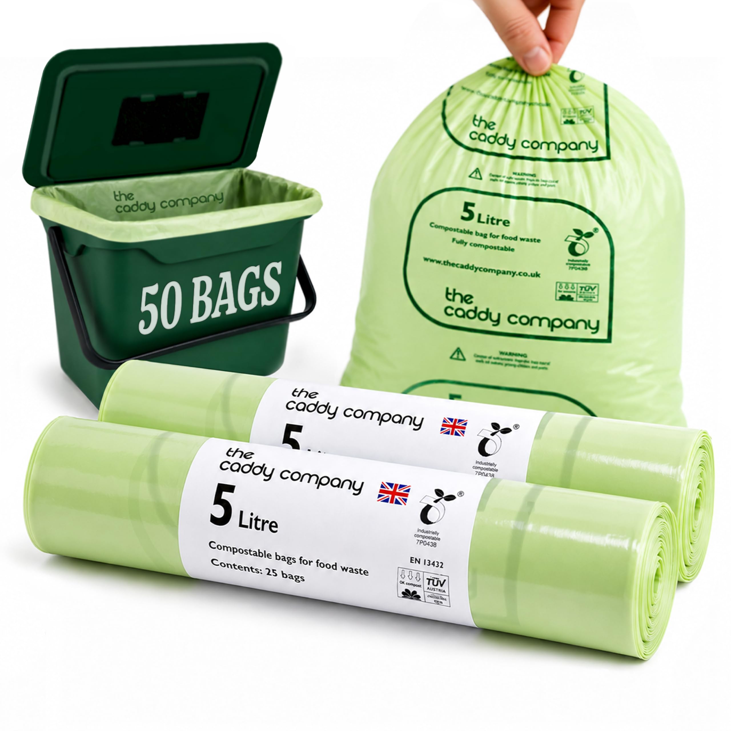 Caddy Company 5 Litre Compostable Food Waste Bin Bags - Green / 2