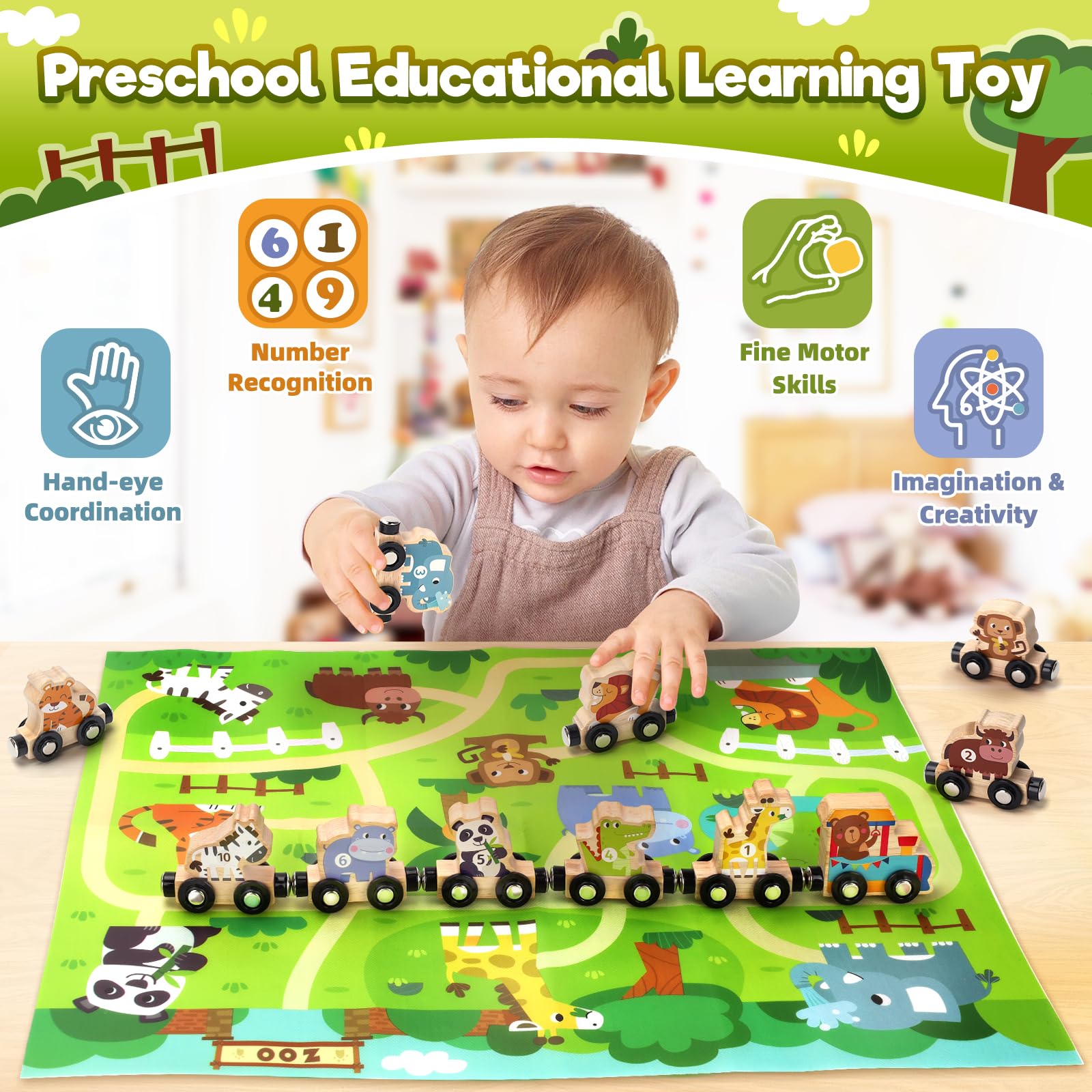 Montessori 1 2 3 Anni, Regalo Bambino 1 Anno Gioco Bambino 2 Anni Giochi Educativi regalo per bambino e bambina 2-3-4 anni giocattolo per bambini trenino magnetico giocattolo in legno 2-3 anni