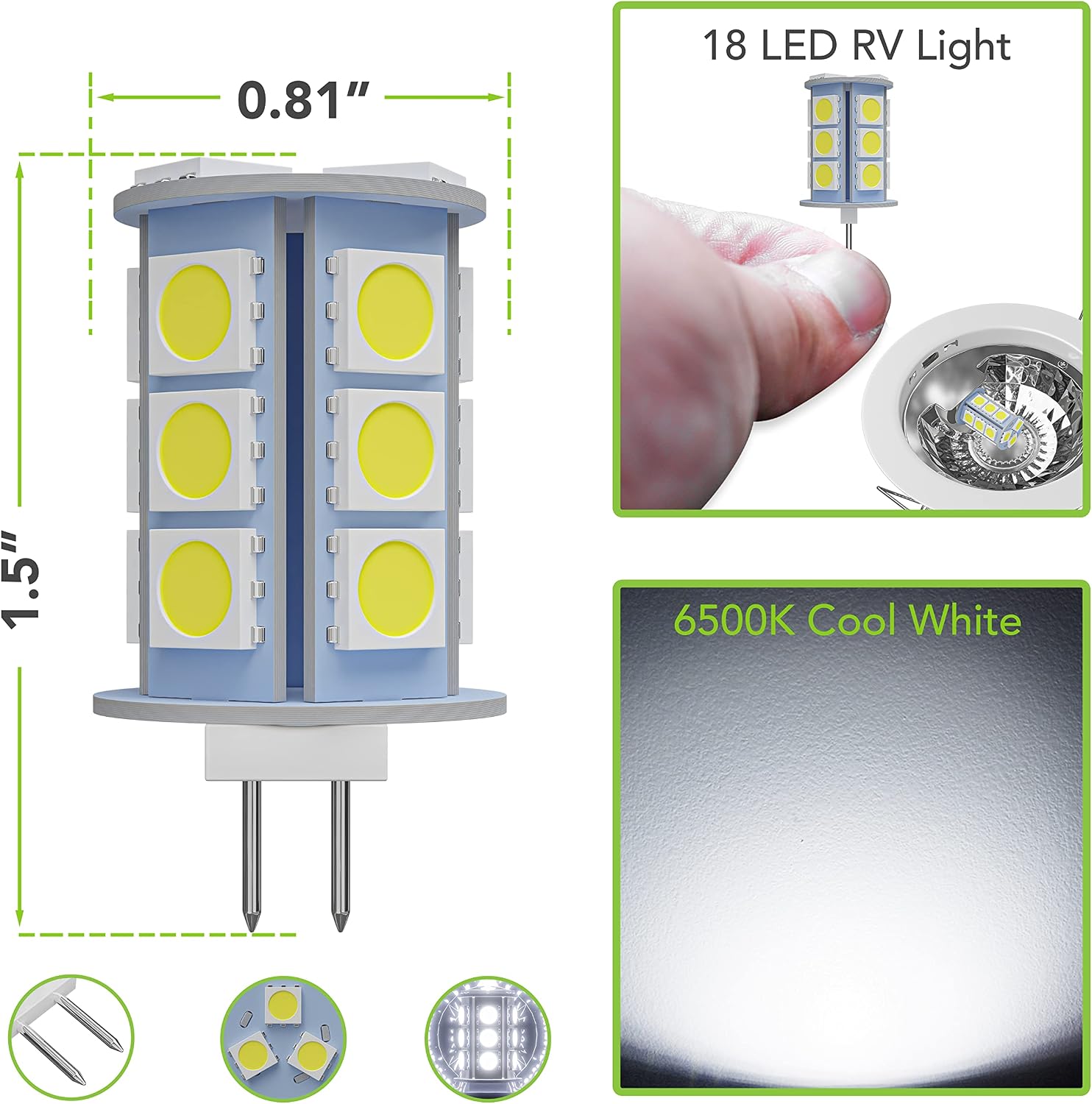 2pcs G4 LED Bulbs JC Bi-Pin Base 18 LED Light Bulbs 2W 12V DC 20W-30W T3 Halogen Bulb Replacement RV Camper Trailer Motorhome 5th Wheel and Marine Boat (Cool White 6500K, 2 Pack)…