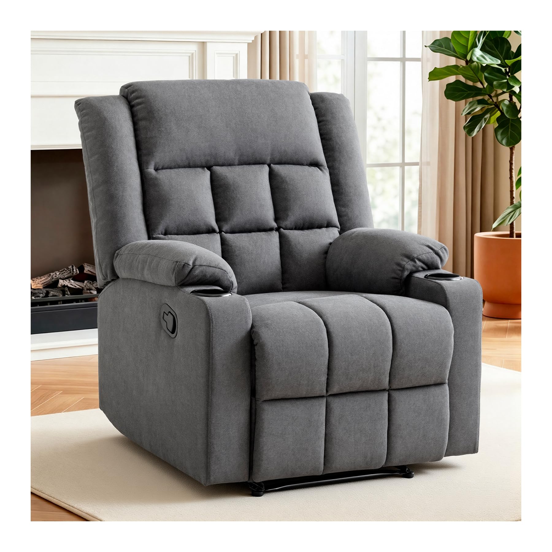 INMOZATA Velvet Recliner Armchair with Adjustable Leg Rest and Reclining Functions Overstuffed Reclining Chairs Manual Recliner Chair for Home Living Room Theater Reading Resting(Grey)