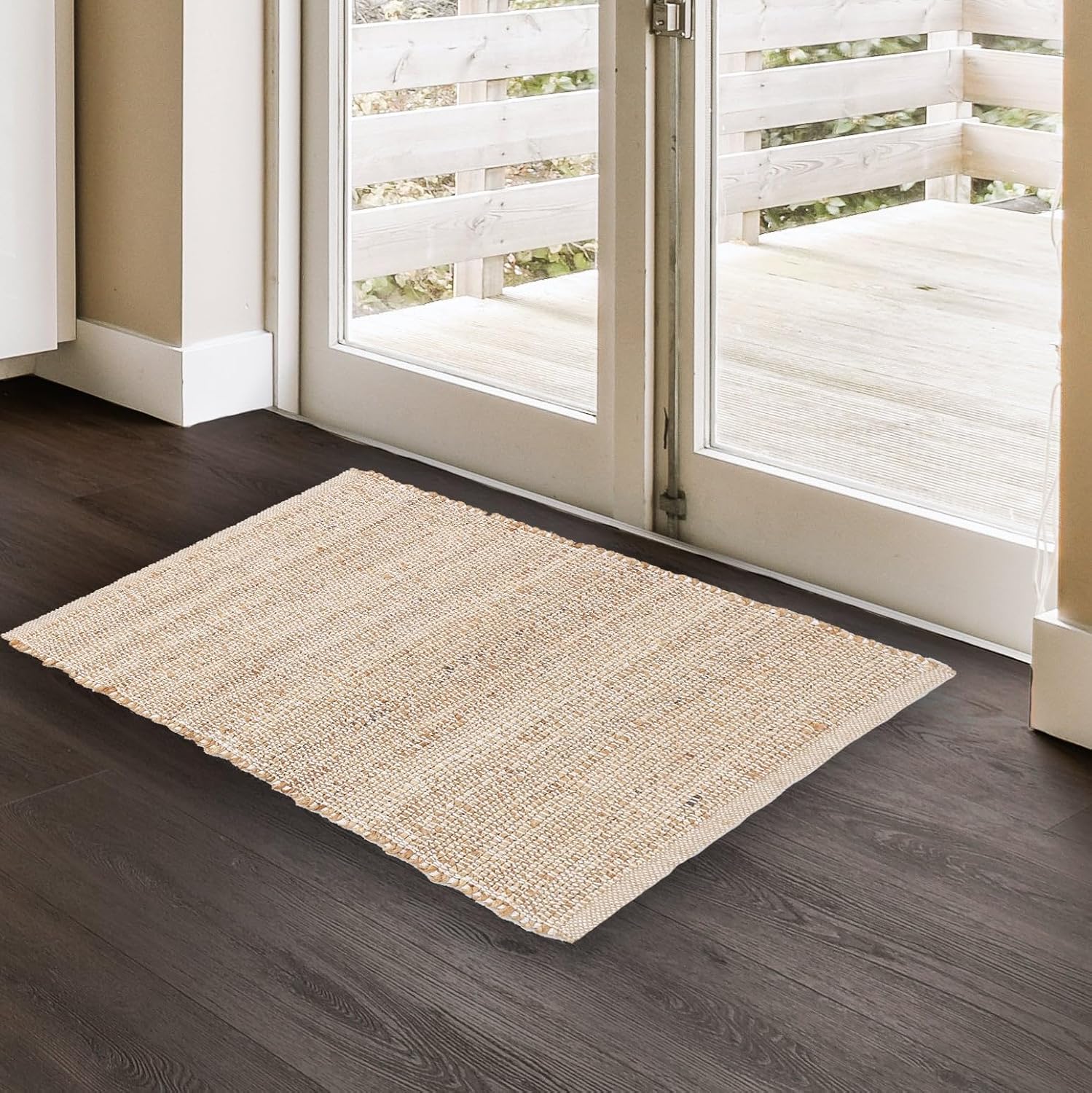 · REDEARTH · Jute Cotton Area Rug - 2'x3' Rectangular Rug, Sustainable Handwoven, Non-Shedding, Soft & Durable – Reversible, Neutral Tones for Home Décor in Living Room, Dining Room, Bedroom