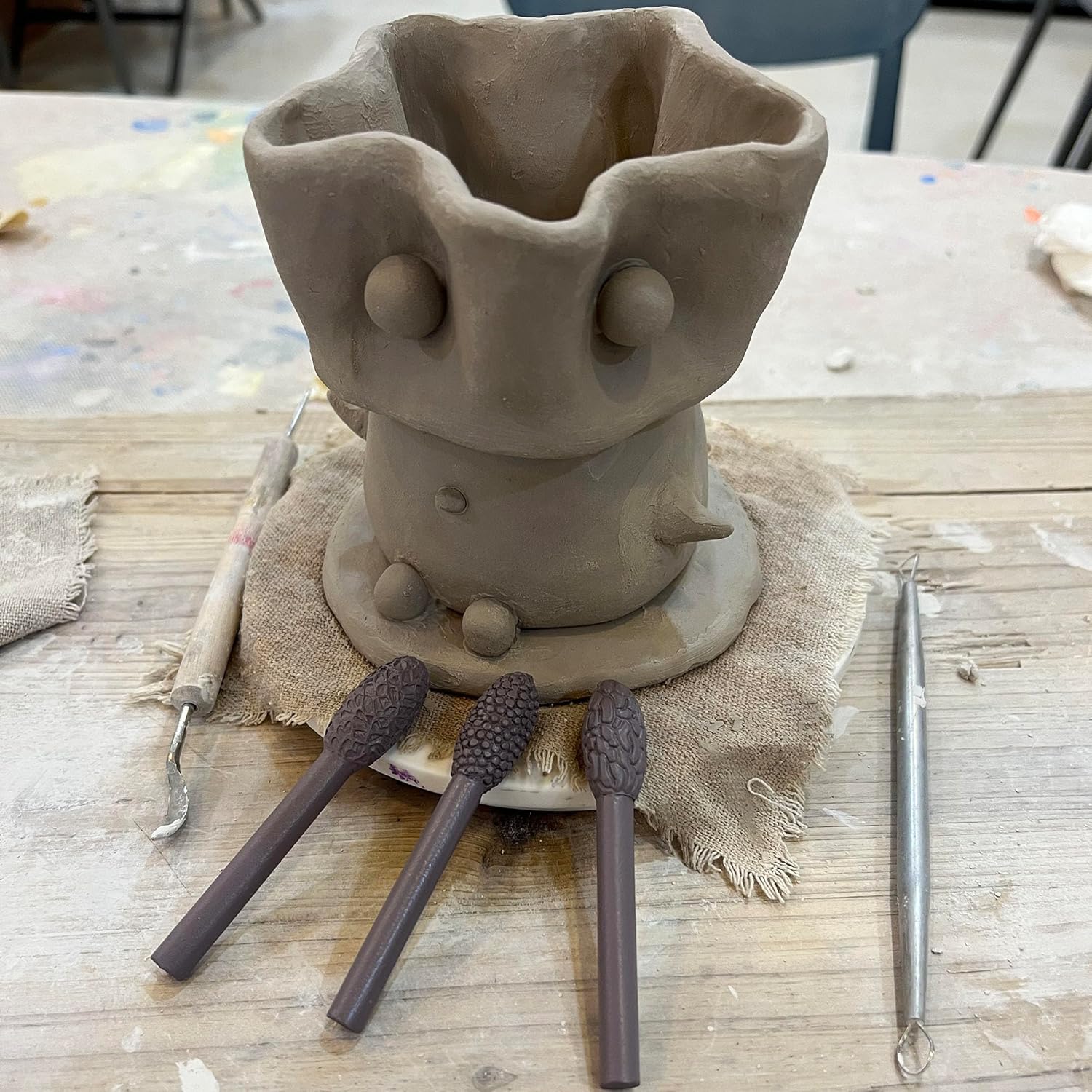 Texture Tool Sets for Clay Art - Oval Clay Modeling Pattern Rollers kit with Ergonomic Handles for Polymer Clay, Pottery, Ceramics, Sculpting Tools, Paint Sticks, DIY Crafts (9 Pcs)