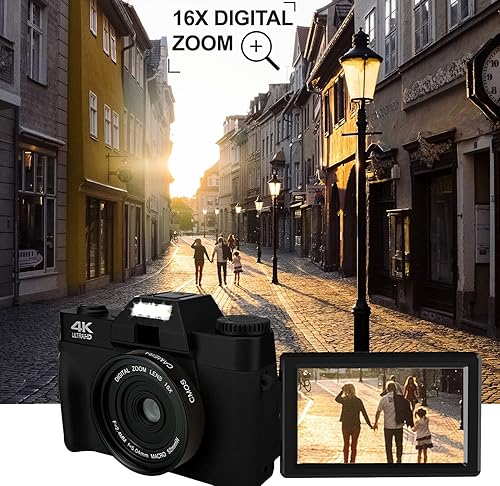 Miniatura 5 de Acuvar Cámara digital 4K de 48 MP para fotografía, cámara de vlogging para YouTube con pantalla abatible de 3 pulgadas de 180 WiFi, zoom de 16x,