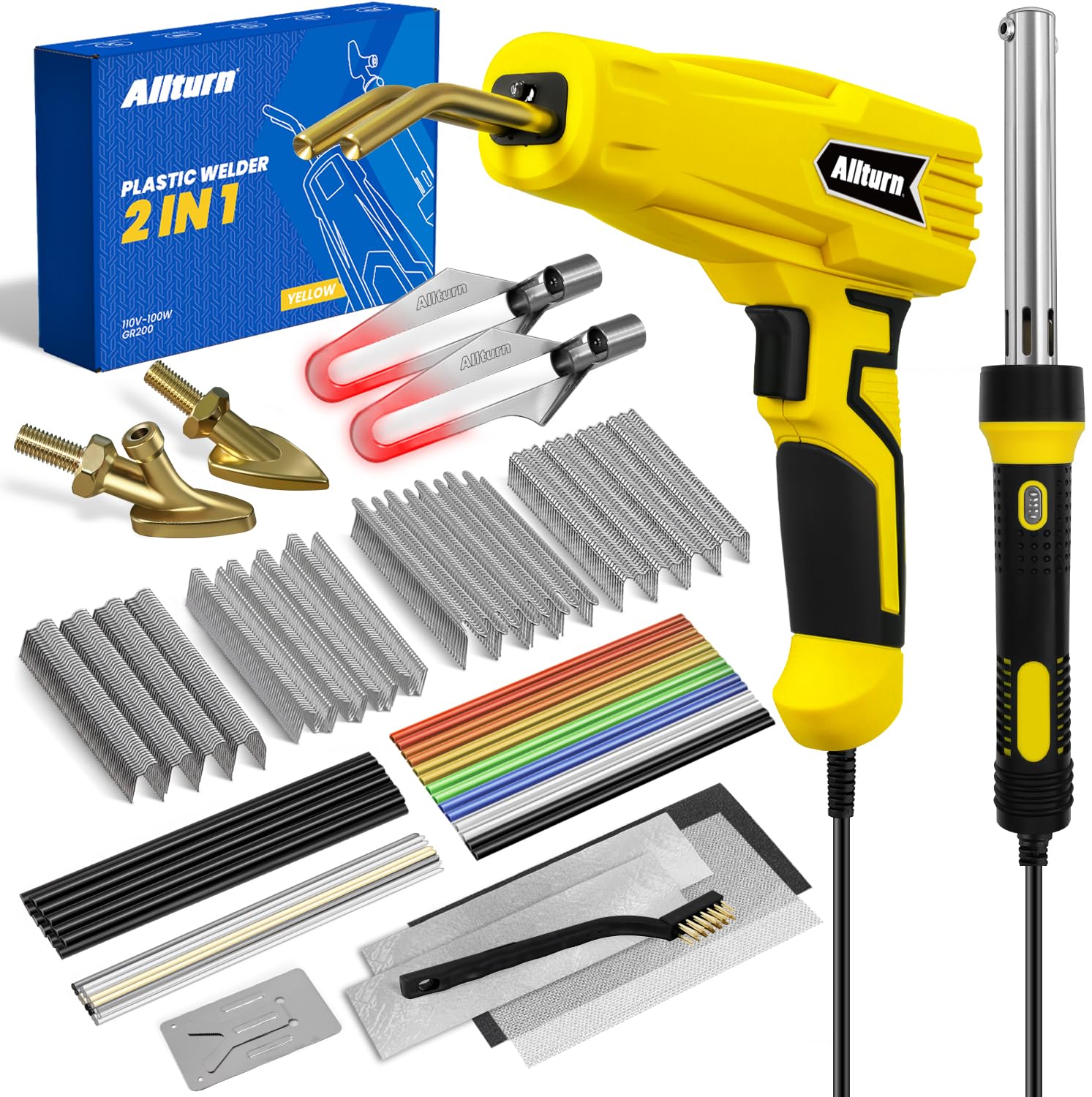 Allturn Plastic Welder,Plastic Welding Kit 3 in 1,Plastic Repair Welder Kit,1000pcs Plastic Welding Staples,Plastic Welding Rods Kit,Repair for Most Thermoset Plastics,Yellow