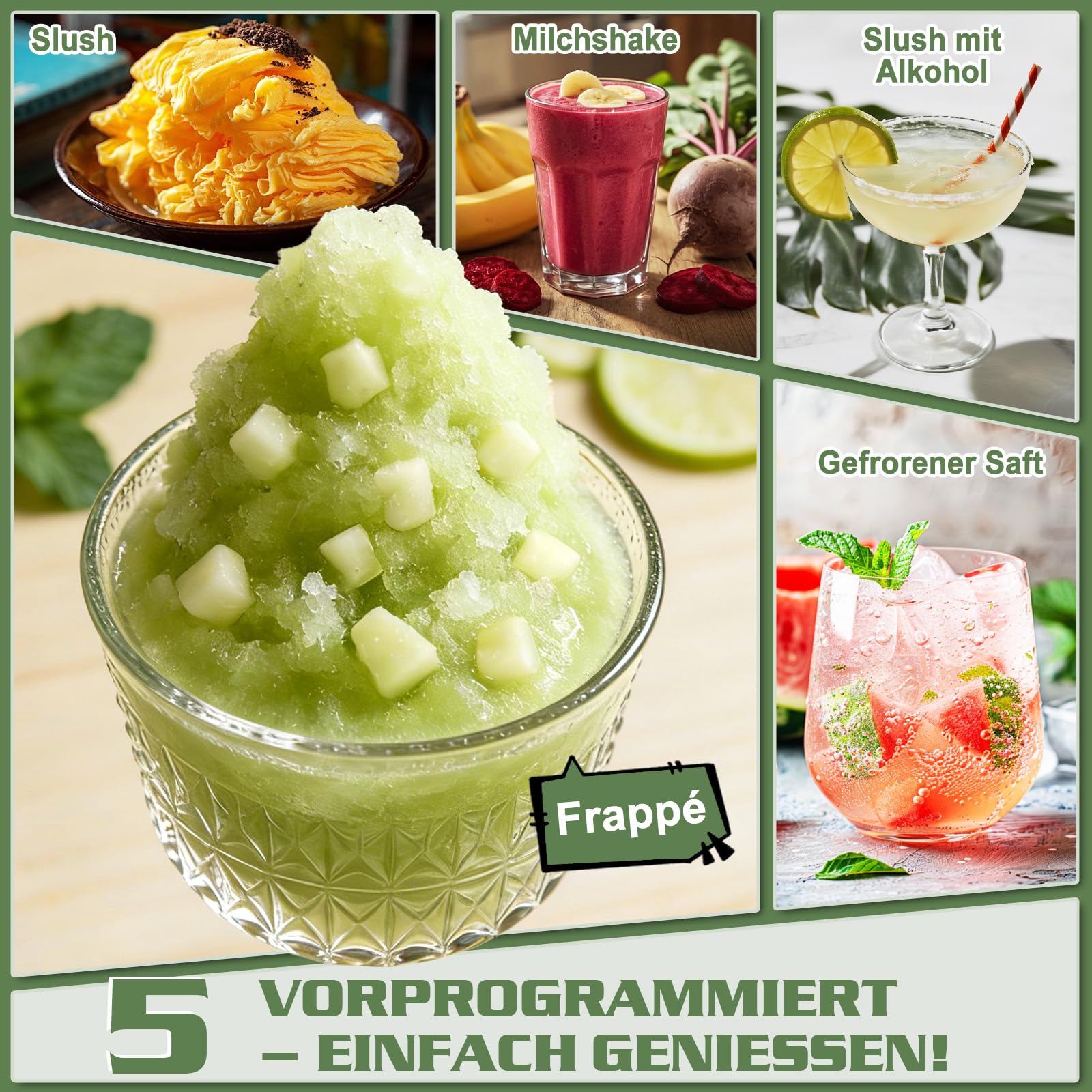 Slush Maschine selbstreinigend 2L 5 Programme Turbo-Freeze 12h Haltefunktion