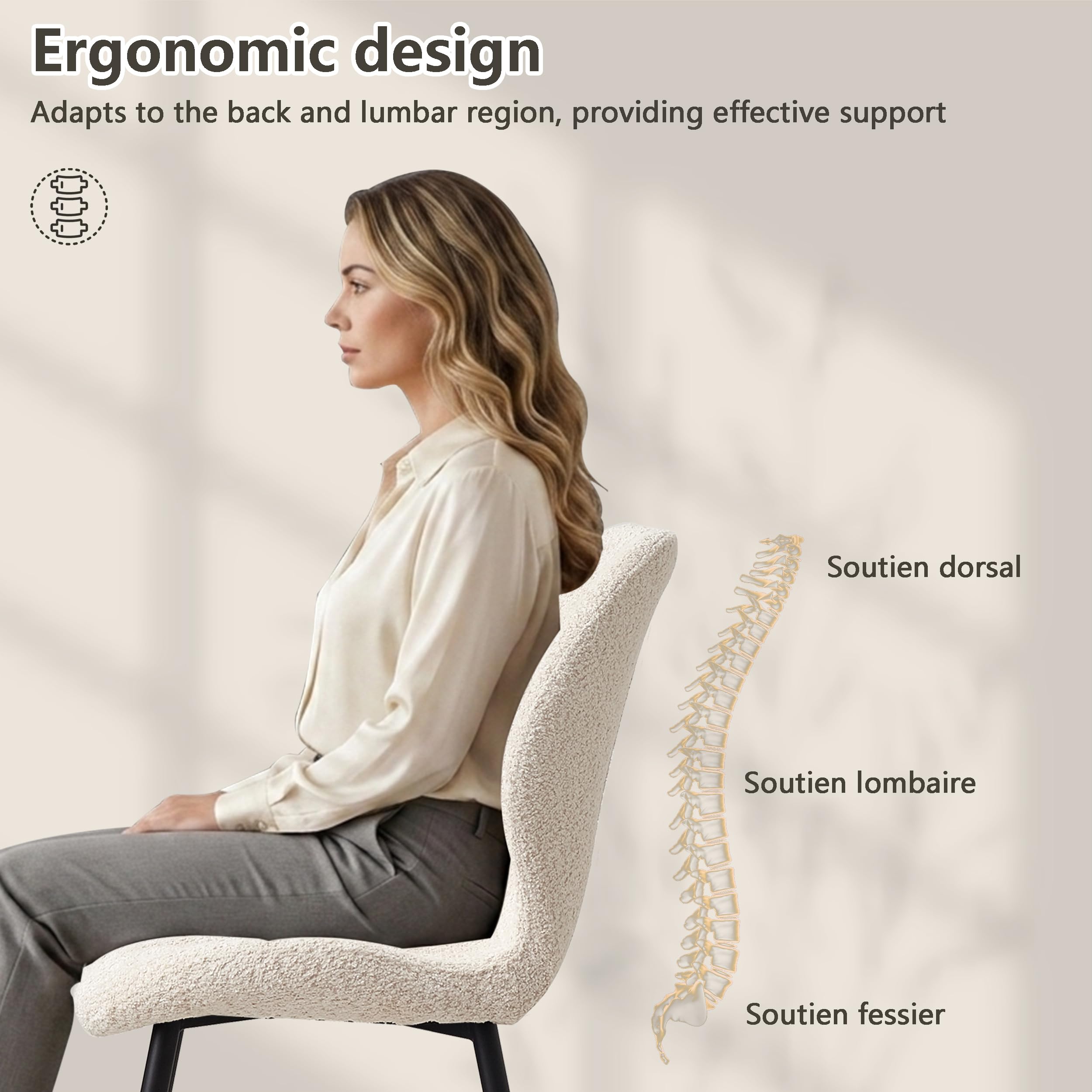 Lot de 4 Chaise de Salle à Manger, Chaise de Cuisine en Lin, avec Pieds en Métal Noir, Coussin en Tissu Rempli D'éponge à Rebond Haute Densité, Convient pour Salle à Manger, Cuisine - Beige