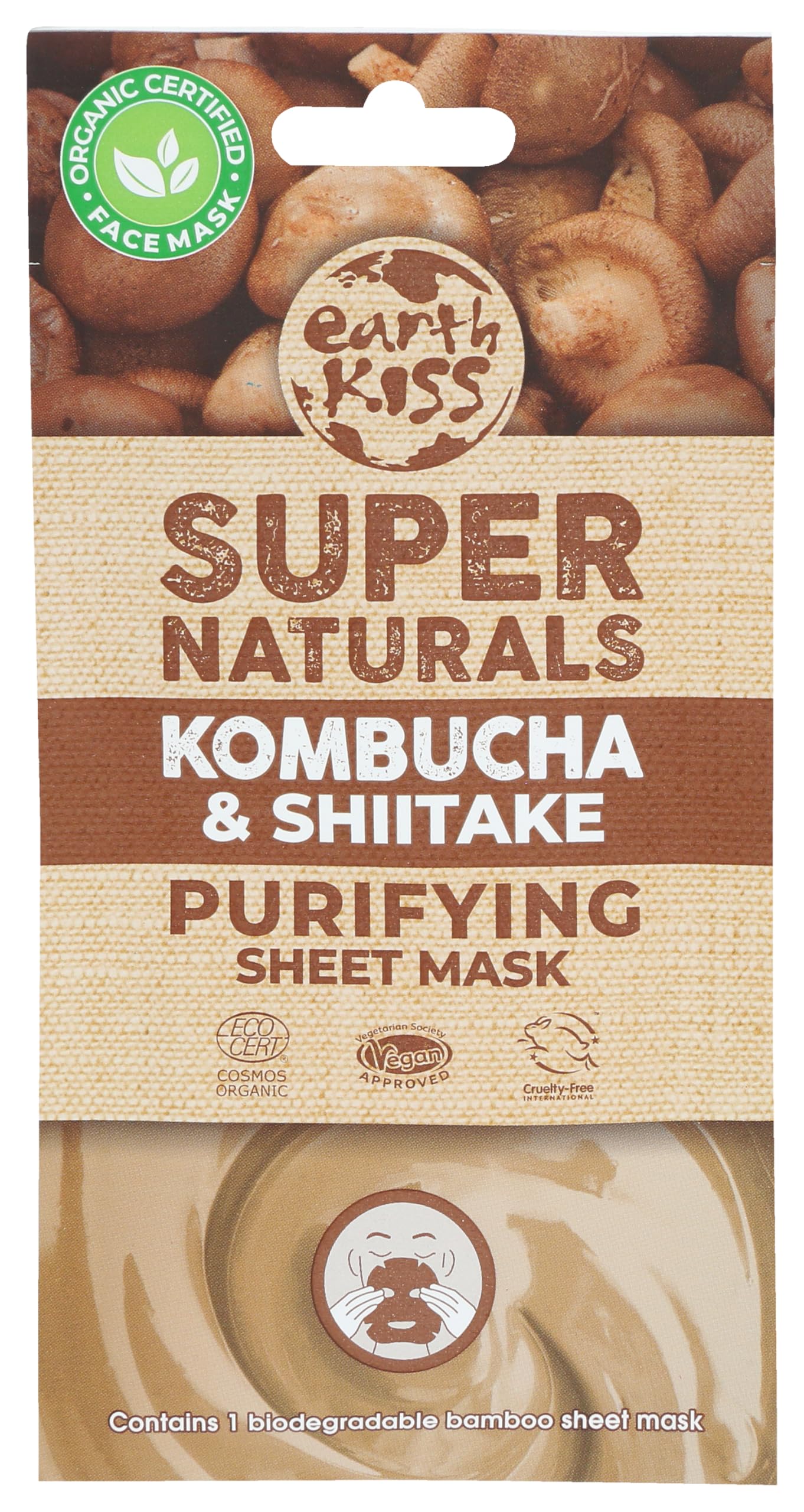 Earth Kiss Super Naturals Purifying Kombucha and Shiitake Sheet Mask to Protect the Elasticity of your Skin and Rejuvenate a Tired Looking Complexion Single Sachet
