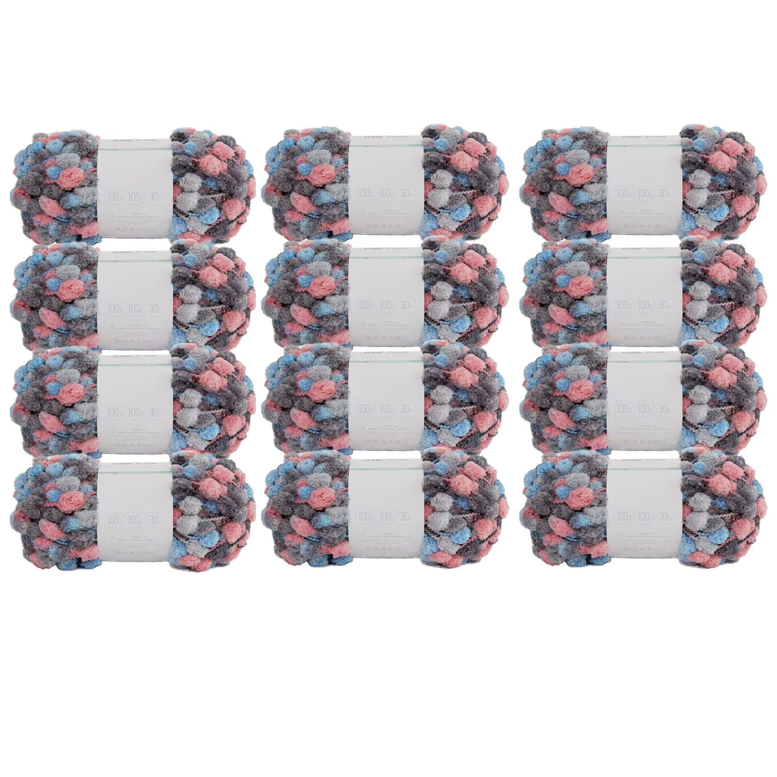 Fil à tricoter à la main avec pompons en grosse laine 100% polyester, idéal pour couvertures, écharpes et coussins. Pompons de 16 mm de diamètre. Aiguilles circulaires,100 g par pelote, 30 m