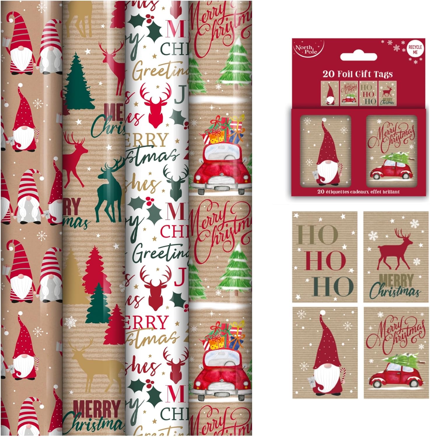 Set Of 4 Contemporary Christmas Gift Wrapping Paper Rolls 4 x 4M Rolls