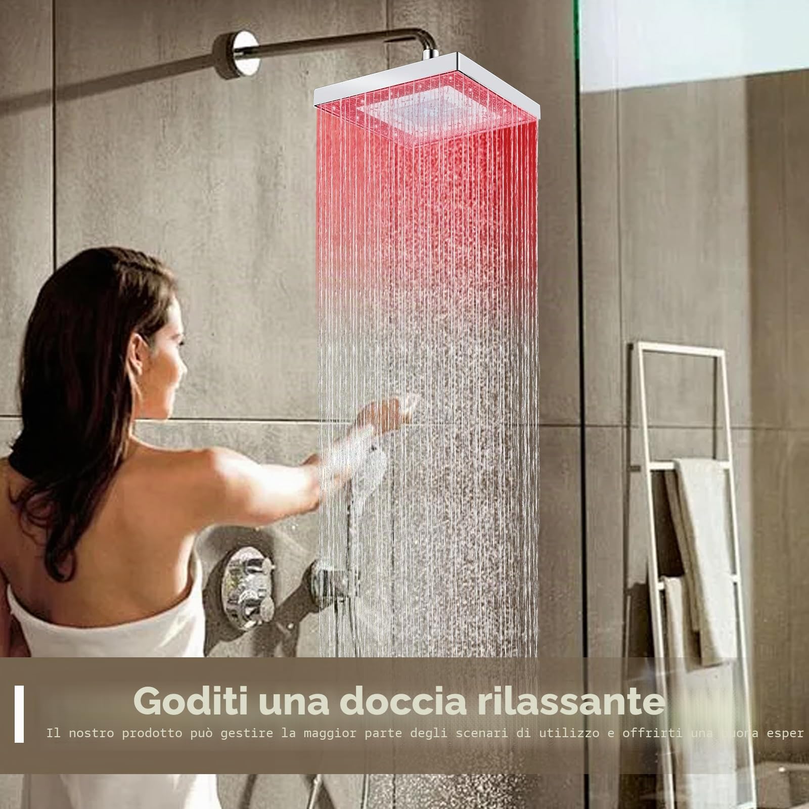 Soffione doccia a pioggia LED da 8 pollici (20 cm), soffione doccia a pioggia con controllo della temperatura a 3 colori, soffione doccia quadrato ad alto flusso per bagno di casa