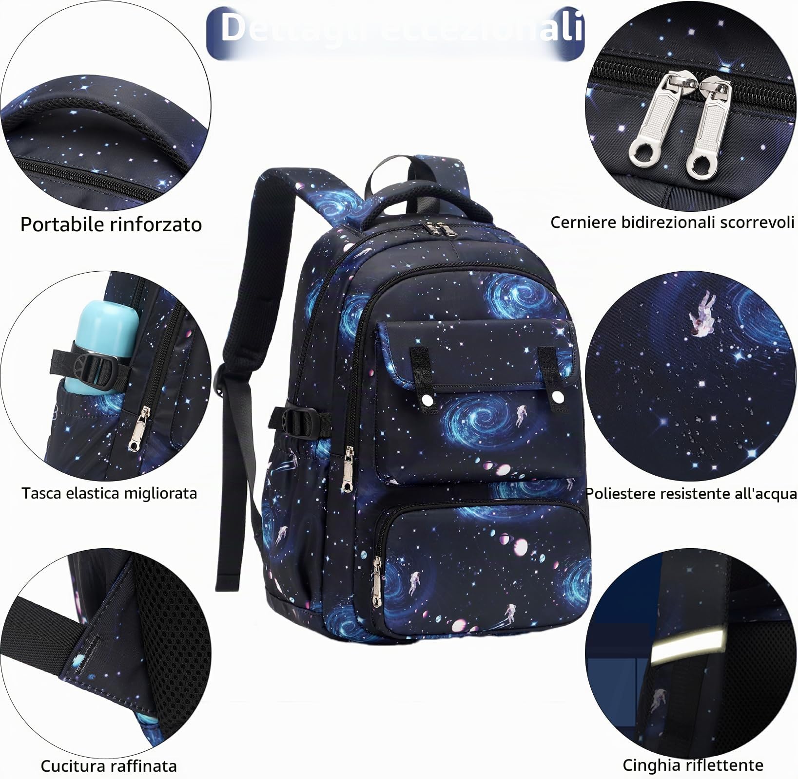 Zaino Galaxy a tema spaziale, con portapranzo, per ragazzi e ragazze, leggero e impermeabile, per studenti elementari e elementari