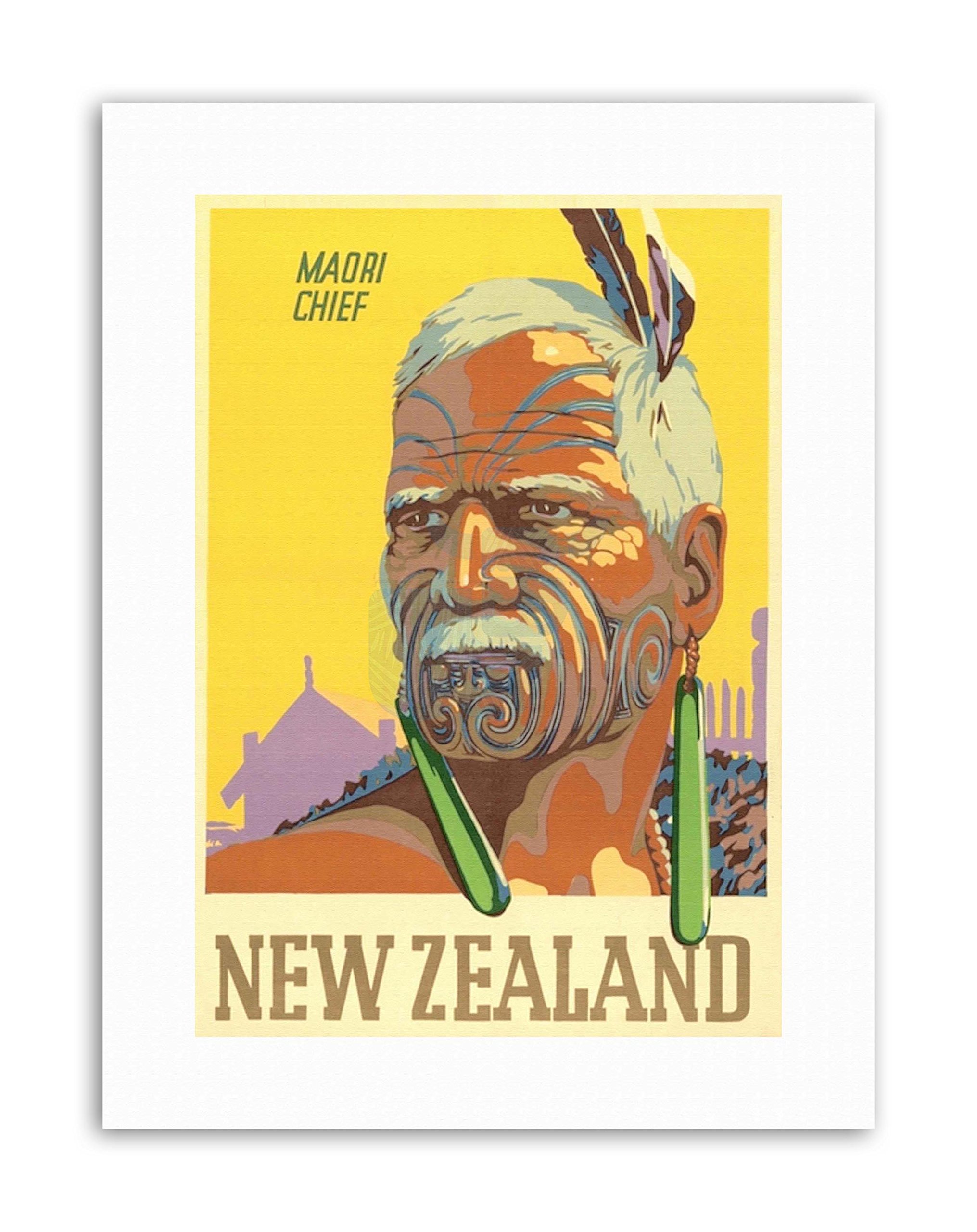Wee Blue Coo New Zealand Maori Chief Tattoo Native Feather Picture Travel Canvas Art Print