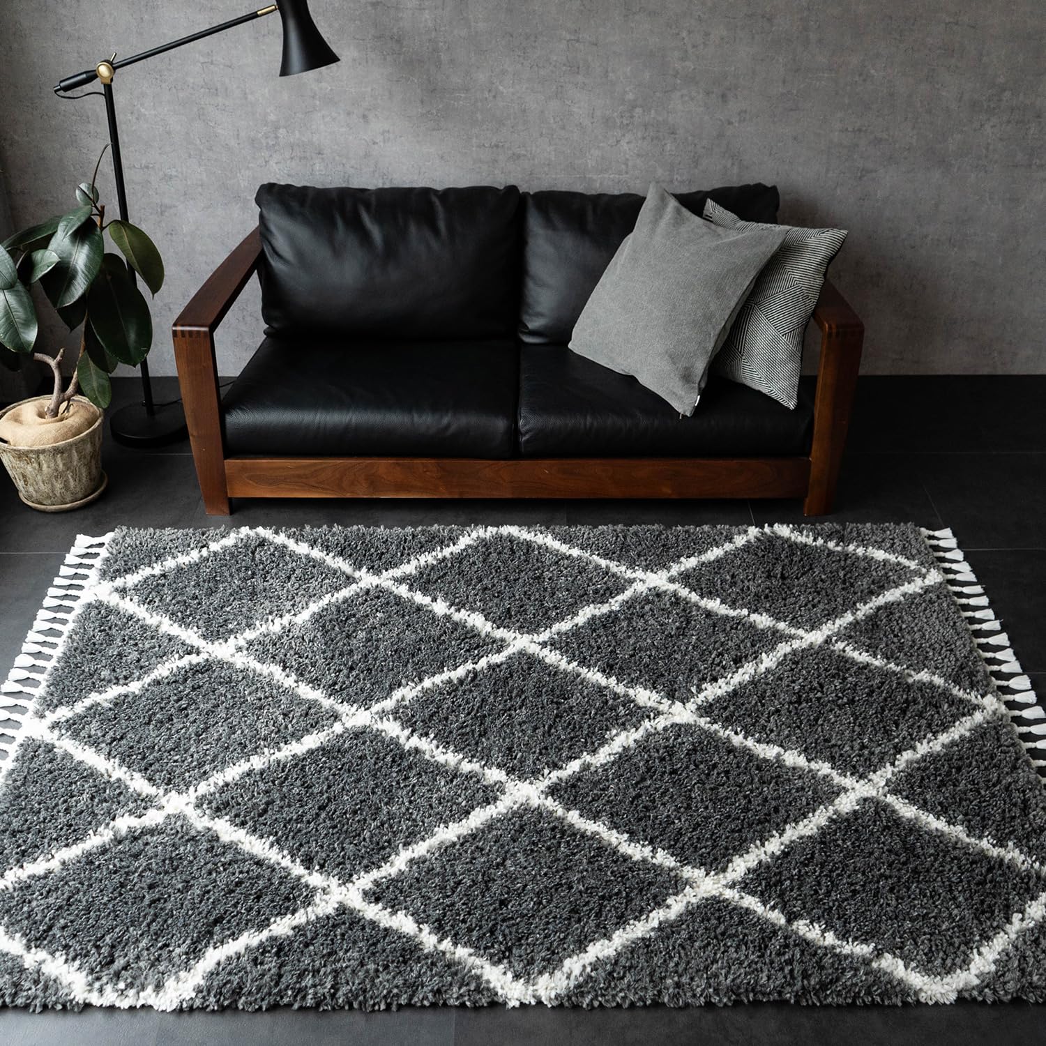 畳んで発送】ウィルトン織り シャギーラグ ダークグレー 畳んで発送